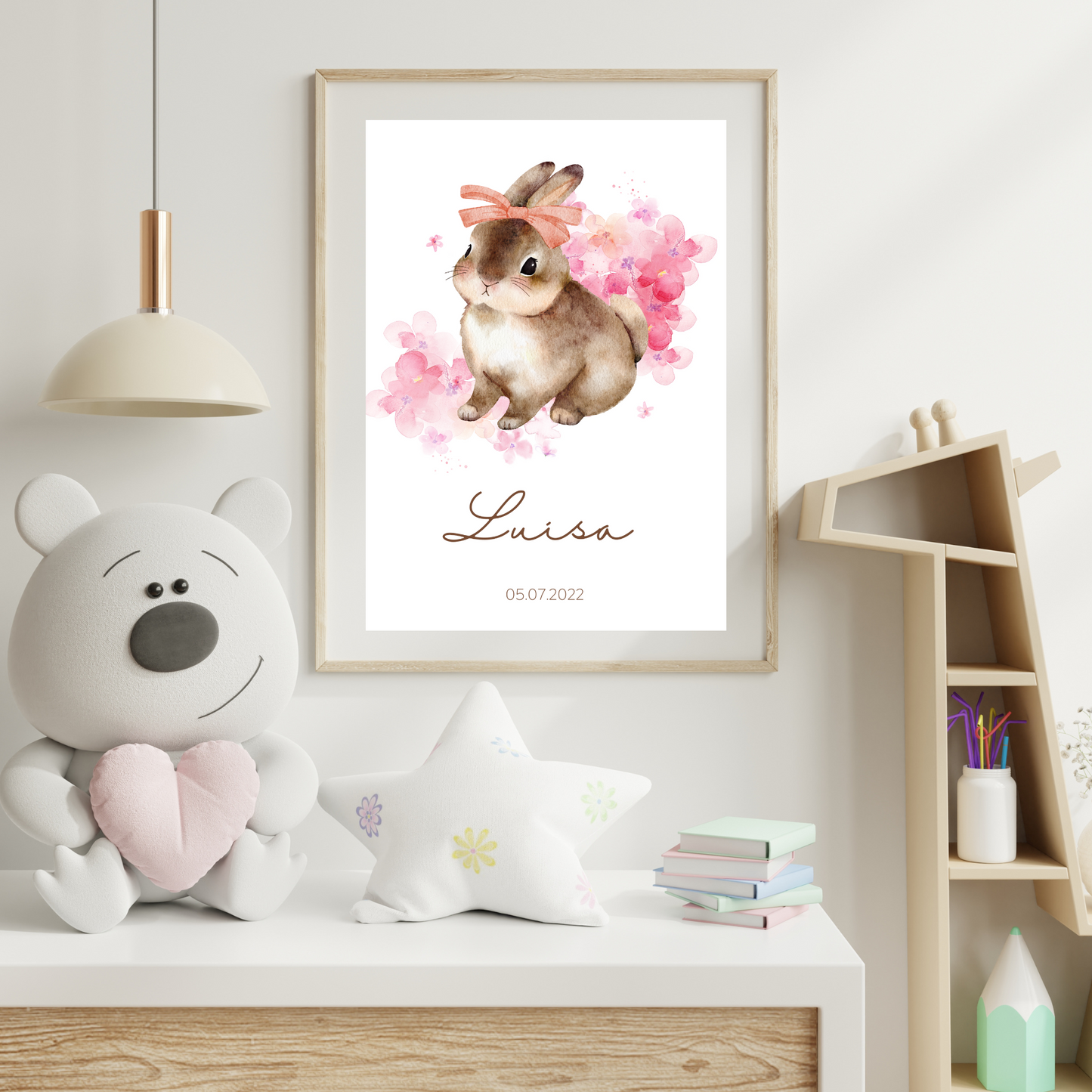 Geburtsposter mit Hasen-Motiv - Poster Din A4 (hoch)