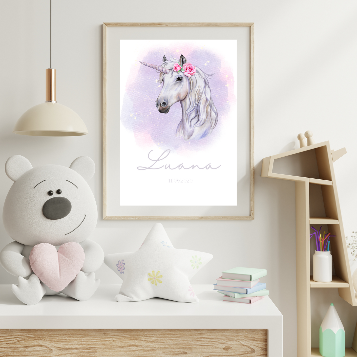 Geburtsposter mit Einhorn-Motiv - Poster Din A1 (hoch)