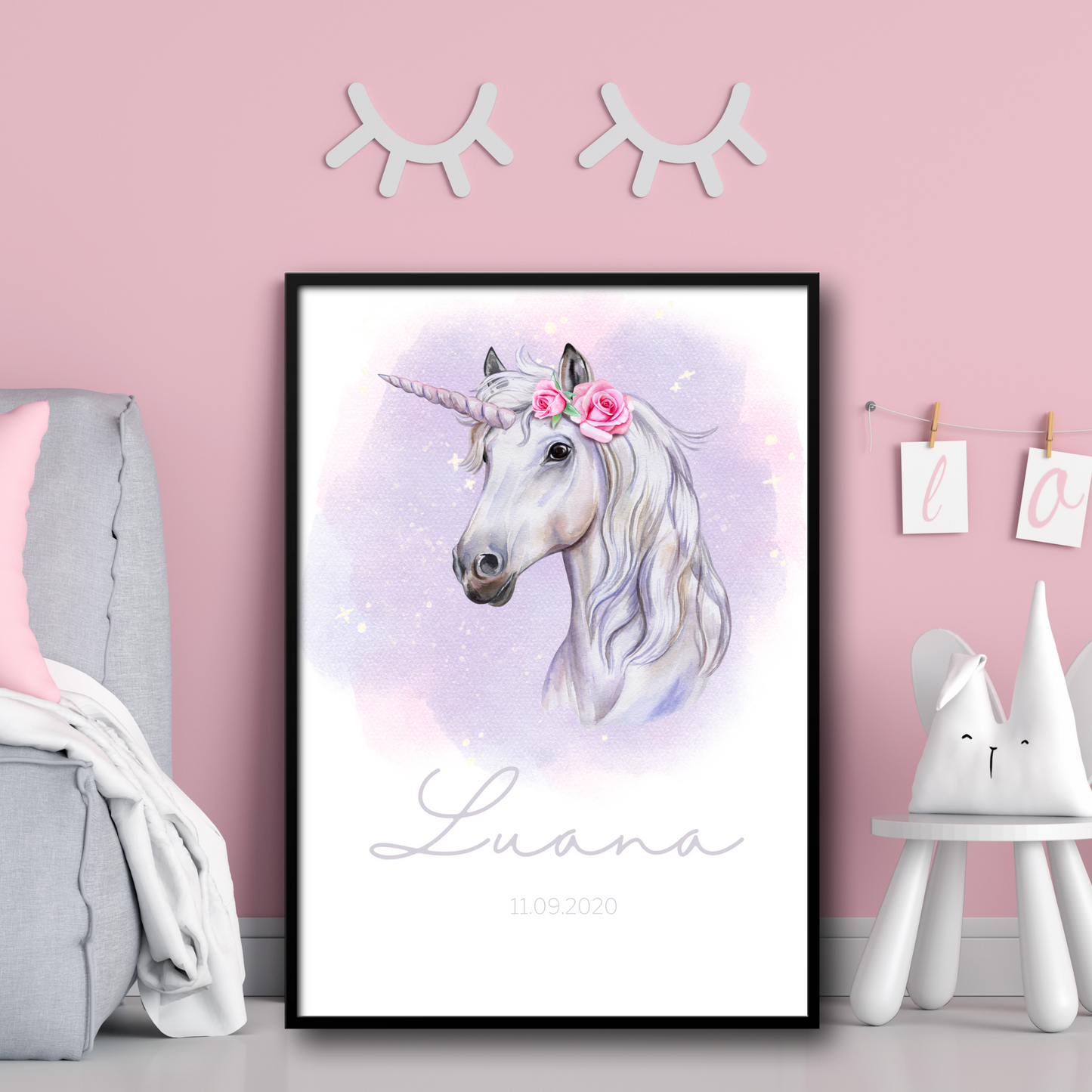 Geburtsposter mit Einhorn-Motiv - Poster Din A3 (hoch)