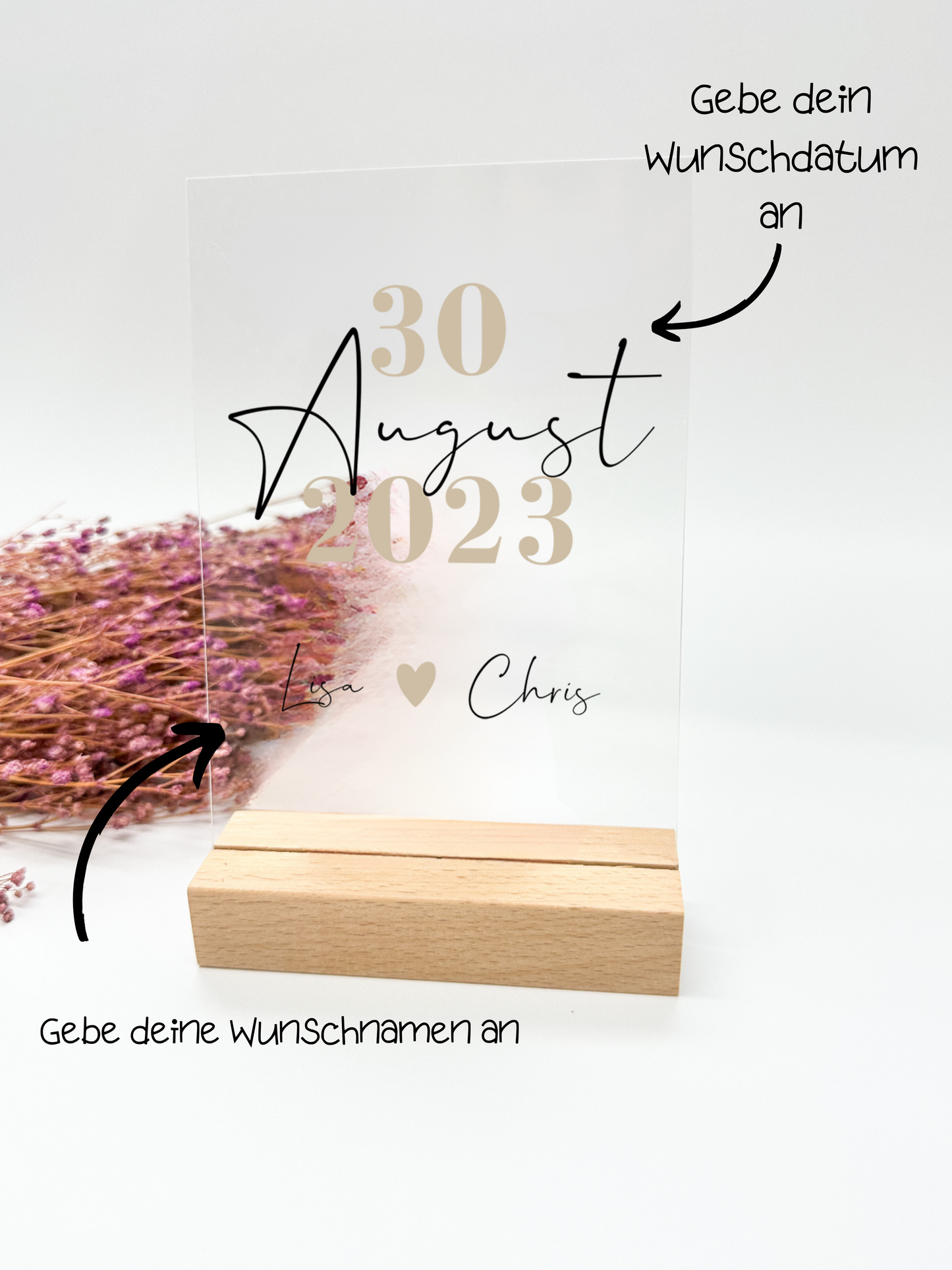 Hochzeitsdatum & Namen auf Acryl | Hochzeitsgeschenk | Geschenk zur Hochzeit | personalisiertes Hochzeitsgeschenk