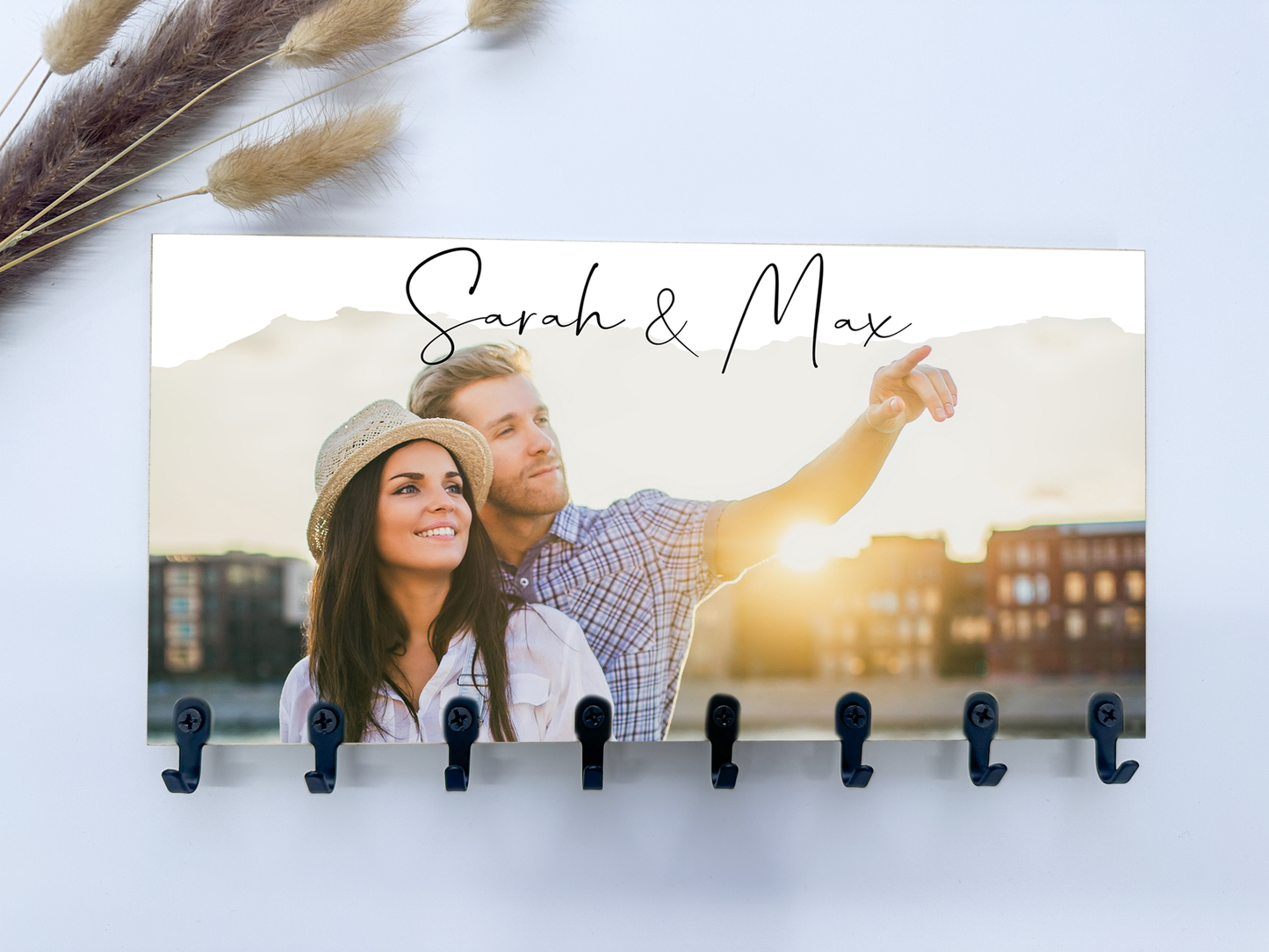 Foto Schlüsselbrett personalisiert mit eurem Foto & Wunschtext | Schlüsselbrett aus Holz | Geschenkidee Einzug | Geschenkidee Hochzeit | Geschenk Richtfest