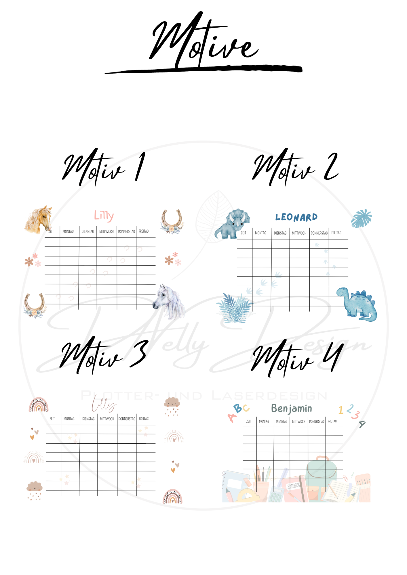 Stundenplan abwischbar mit Wunschnamen/Geschenk zur Einschulung / Schule