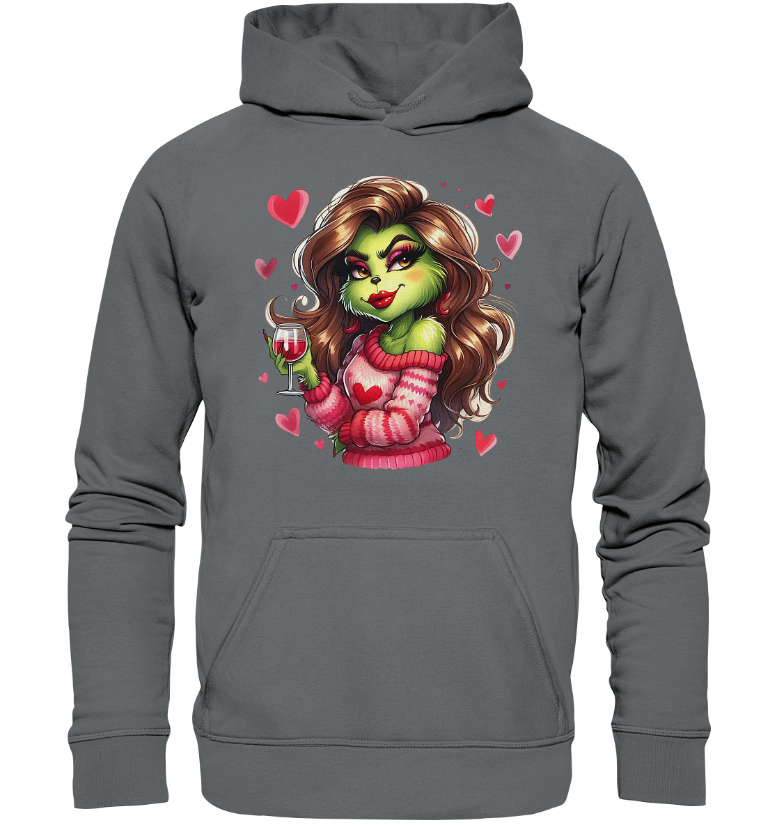Grinch Mädchen mit Weinglas - Basic Unisex Hoodie