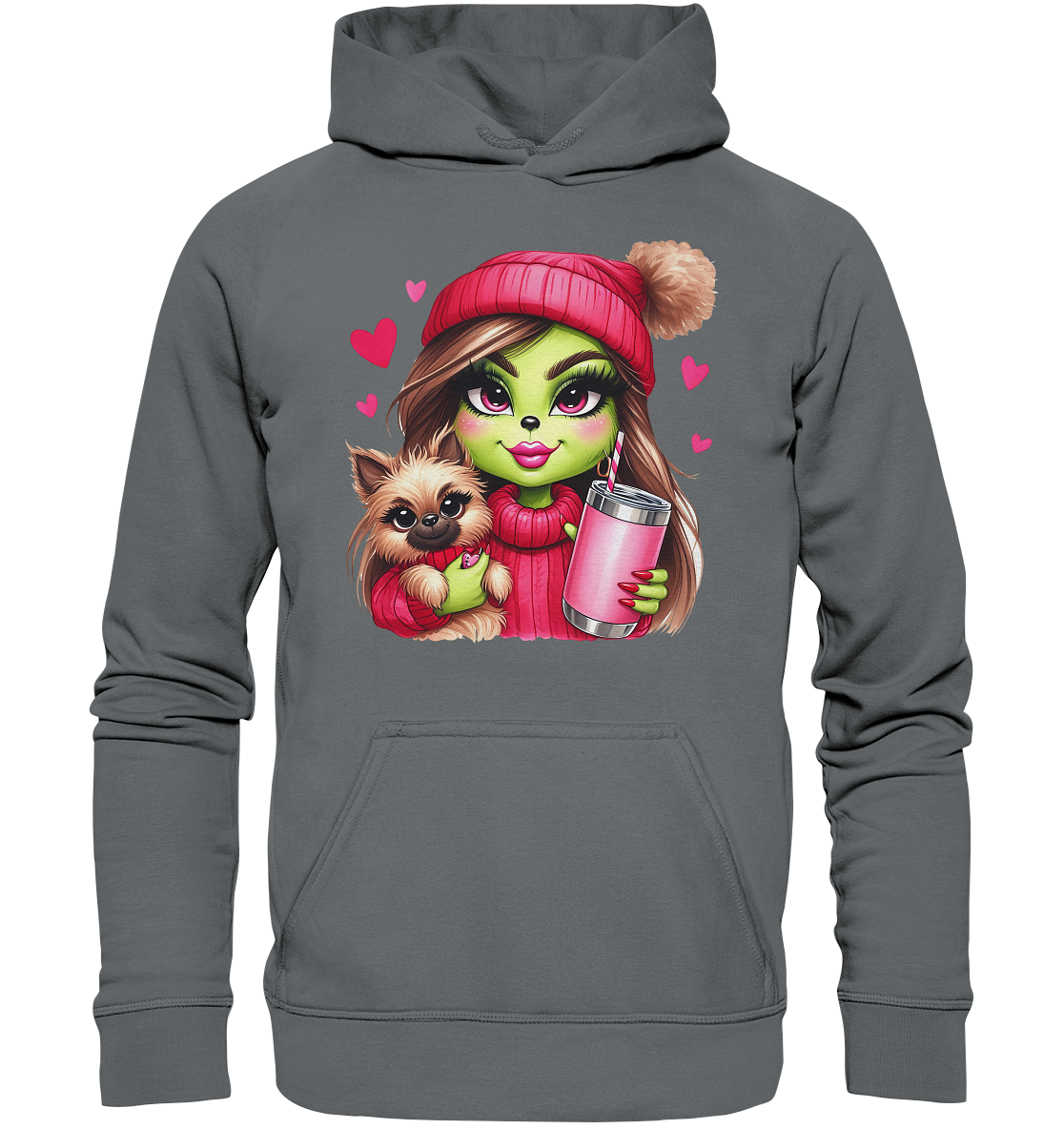 Grinch Mädchen mit Hund - Basic Unisex Hoodie