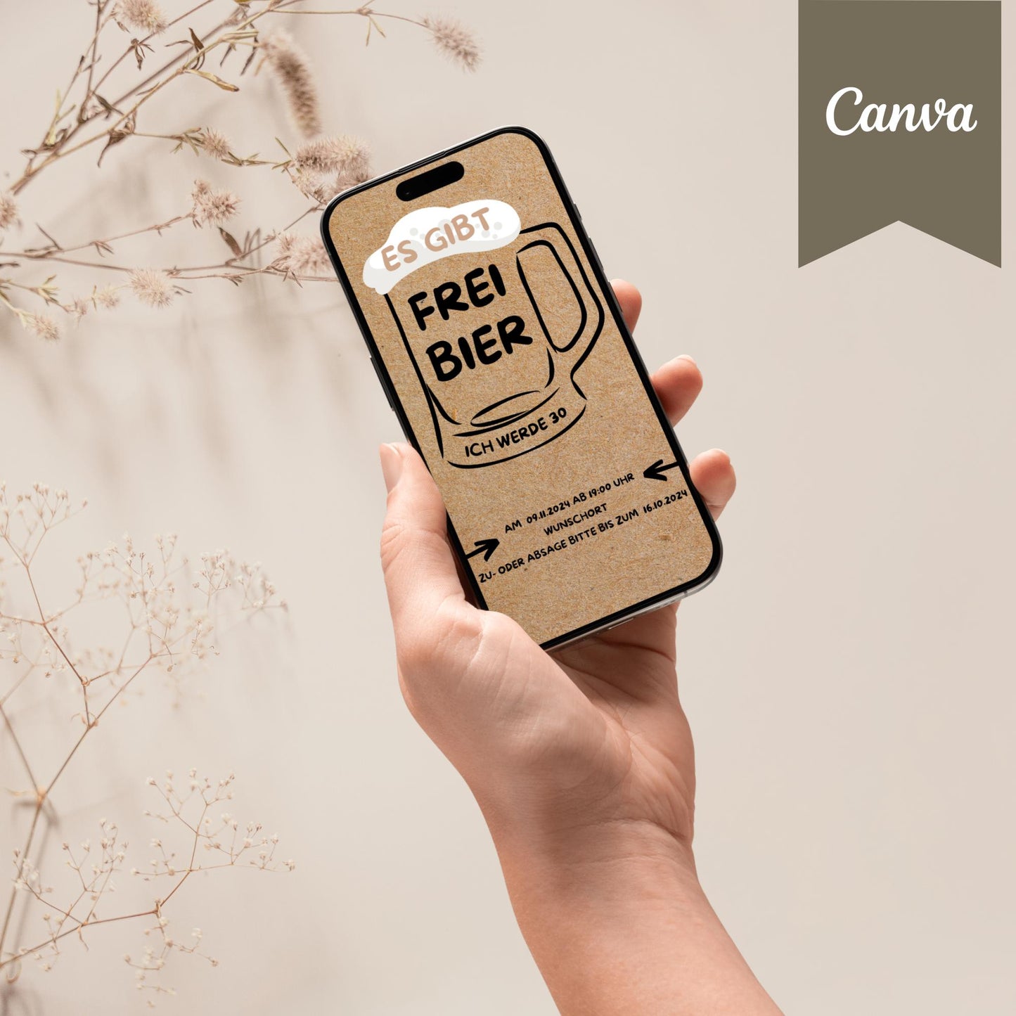 Digitale Geburtstagseinladung | Einladung für Männer | Frei Bier | digitale Einladung | Einladung | Card | Geburtstag | Canva Vorlage