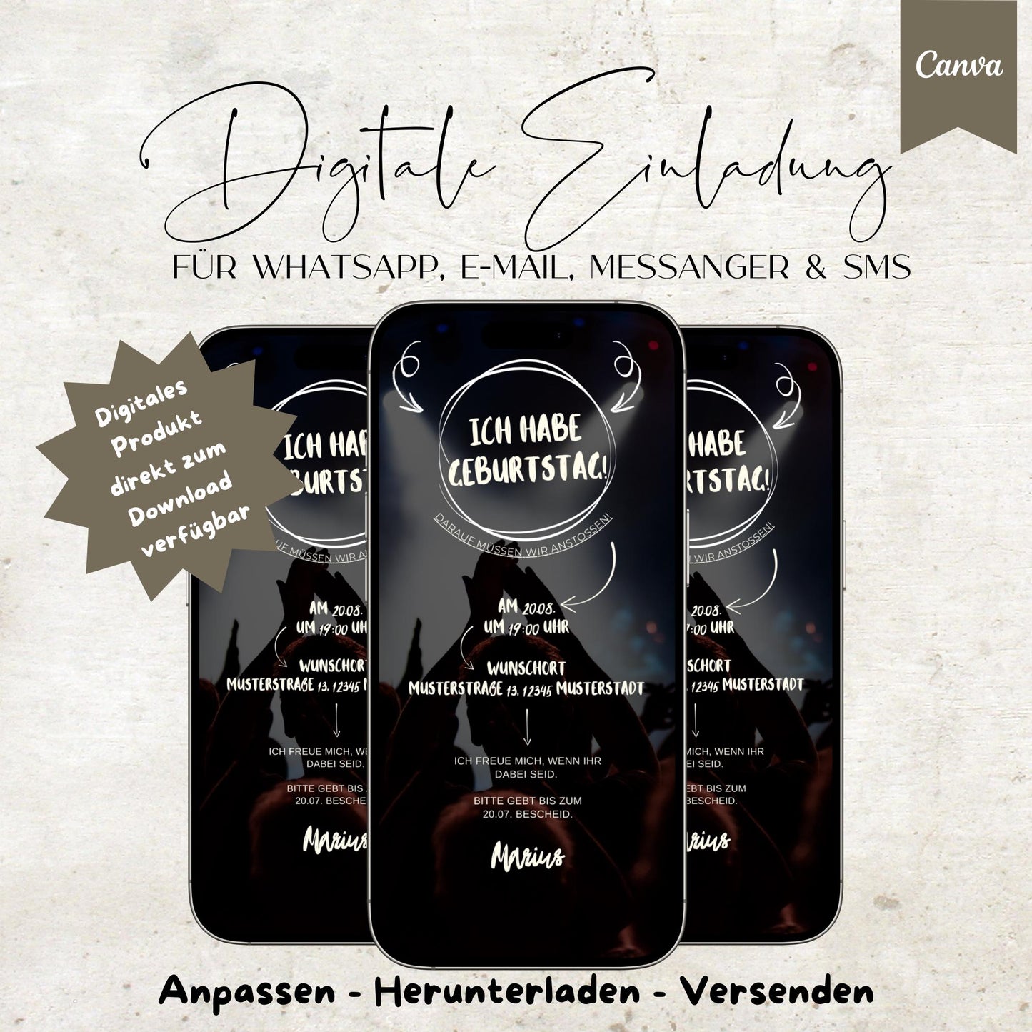 Digitale Geburtstagseinladung | Einladung für Männer | Männer| digitale Einladung | Einladung | Card | Geburtstag | Canva Vorlage