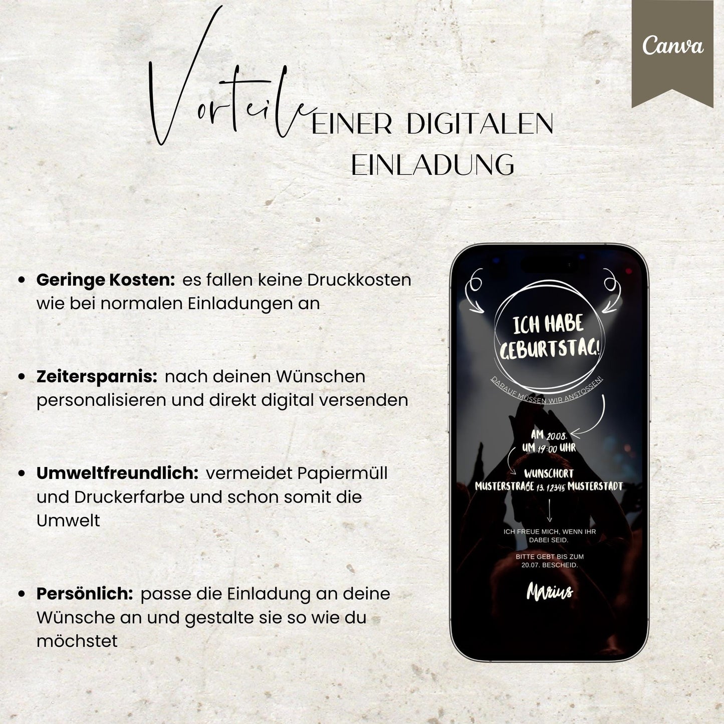 Digitale Geburtstagseinladung | Einladung für Männer | Männer| digitale Einladung | Einladung | Card | Geburtstag | Canva Vorlage