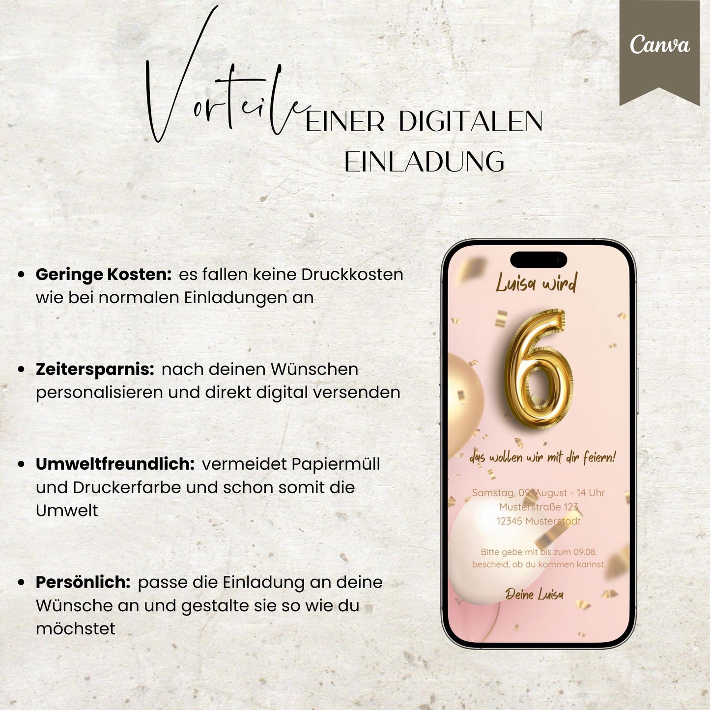 Digitale Geburtstagseinladung Kind| Teenie | Vorlage Einladung | Kindergeburtstag | digitale Einladung | eCard | Geburtstag | Canva Vorlage
