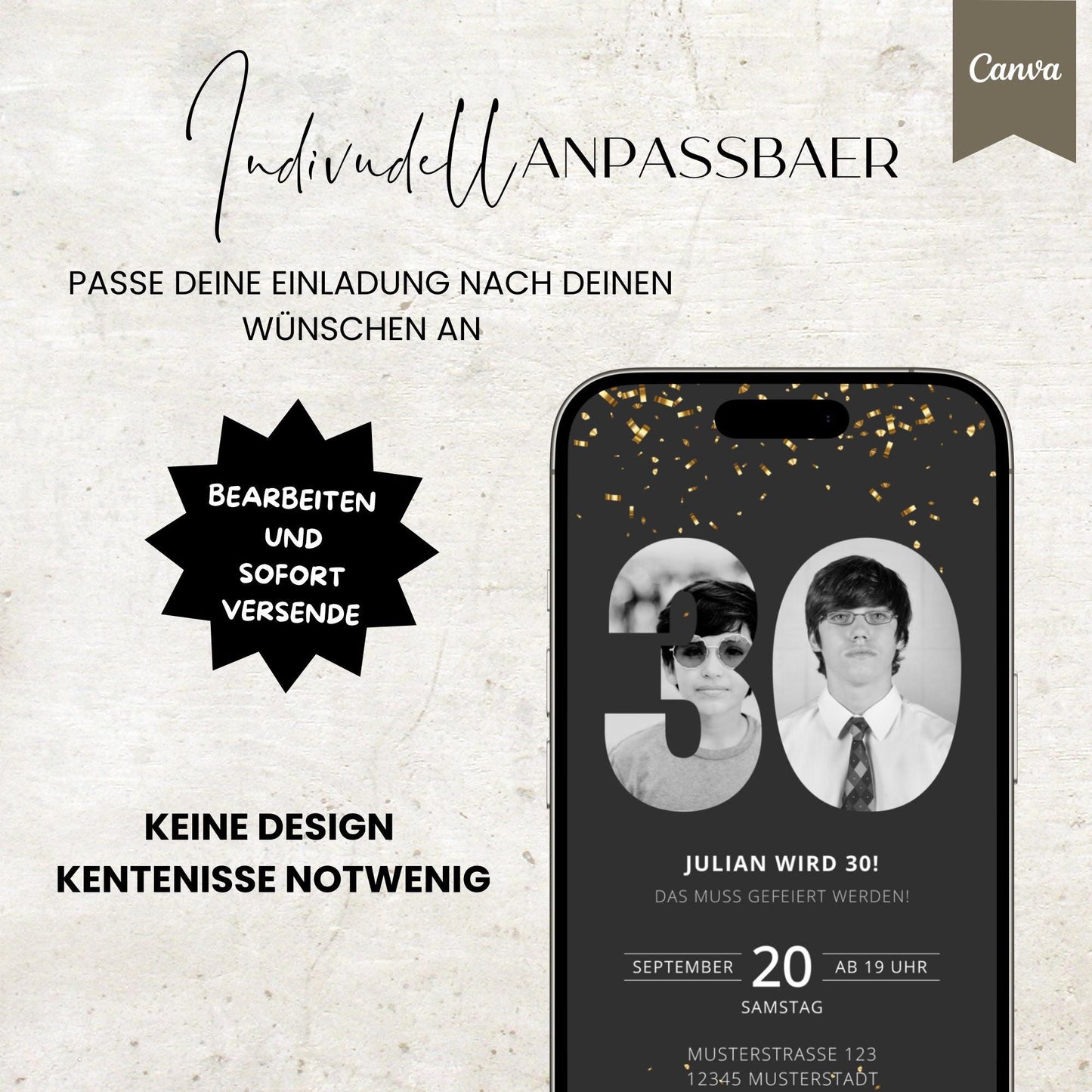 Digitale Geburtstagseinladung | Einladung für Männer | Männer| digitale Einladung | Einladung | Card | Geburtstag | Canva Vorlage | Foto