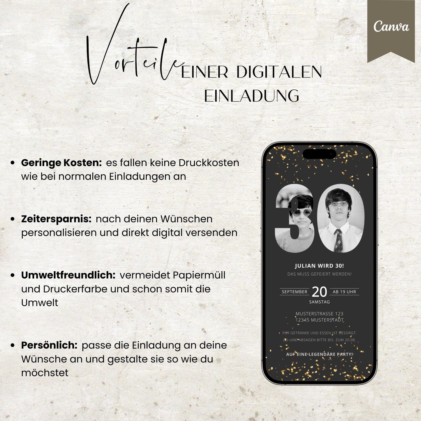 Digitale Geburtstagseinladung | Einladung für Männer | Männer| digitale Einladung | Einladung | Card | Geburtstag | Canva Vorlage | Foto