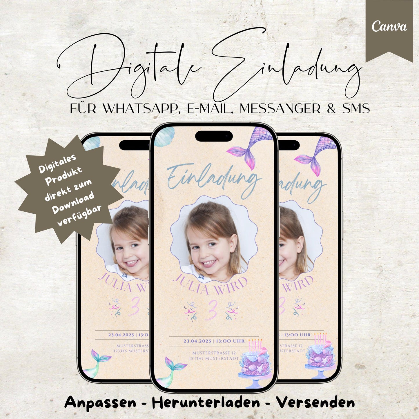 Digitale Geburtstagseinladung Kind | Vorlage Einladung | Kindergeburtstag | digitale Einladung | eCard | Geburtstag | Canva Vorlage | Foto