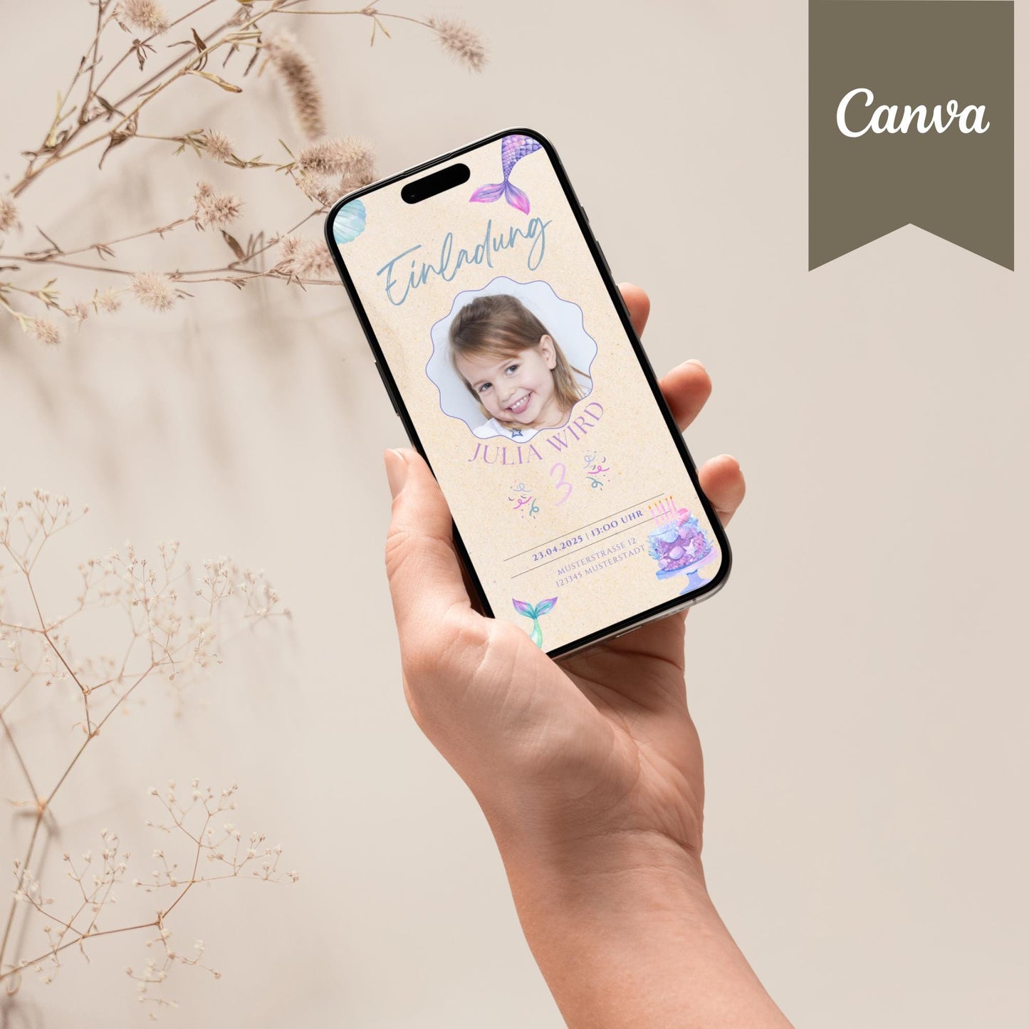Digitale Geburtstagseinladung Kind | Vorlage Einladung | Kindergeburtstag | digitale Einladung | eCard | Geburtstag | Canva Vorlage | Foto