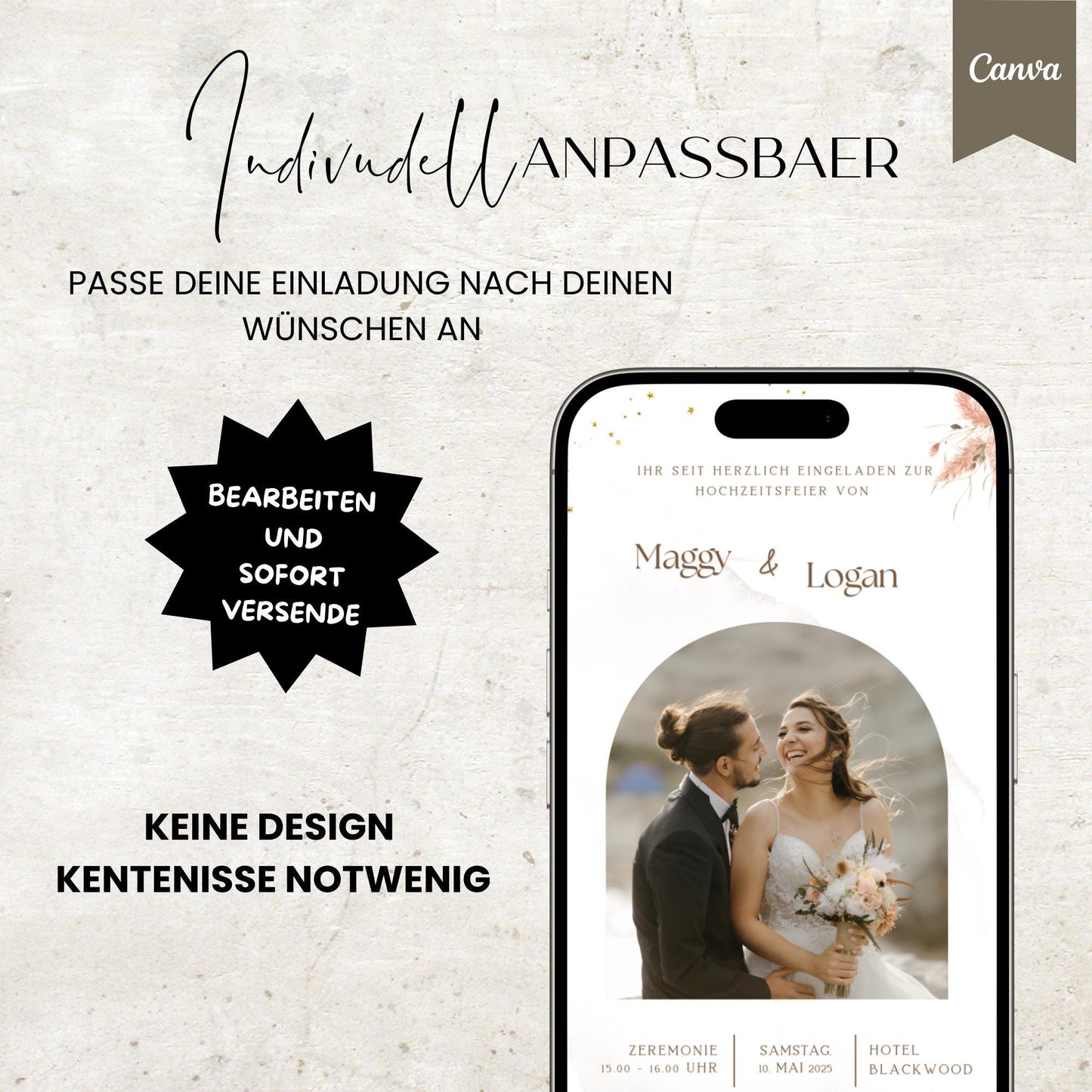 Digitale Hochzeitseinladung | Vorlage Einladung | Foto | digitale Einladung | Einladung | Card | Hochzeit | Canva Vorlage