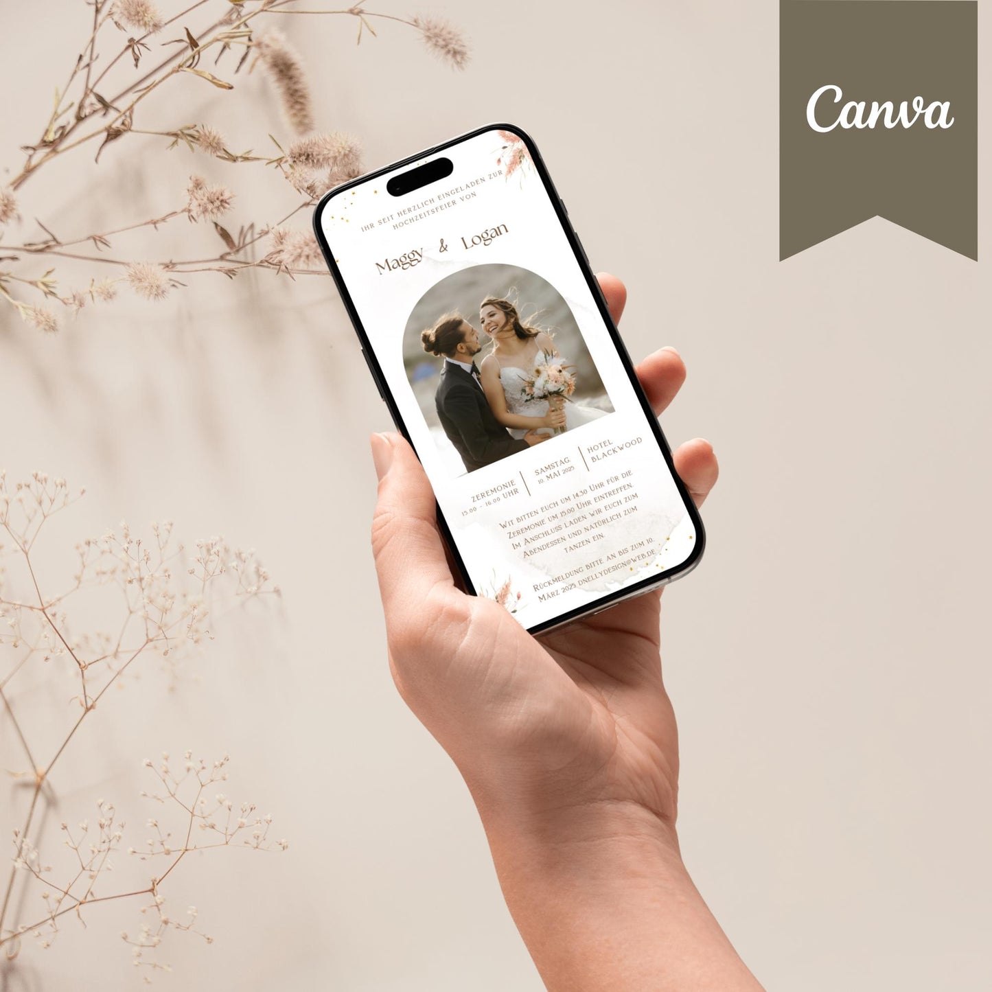 Digitale Hochzeitseinladung | Vorlage Einladung | Foto | digitale Einladung | Einladung | Card | Hochzeit | Canva Vorlage