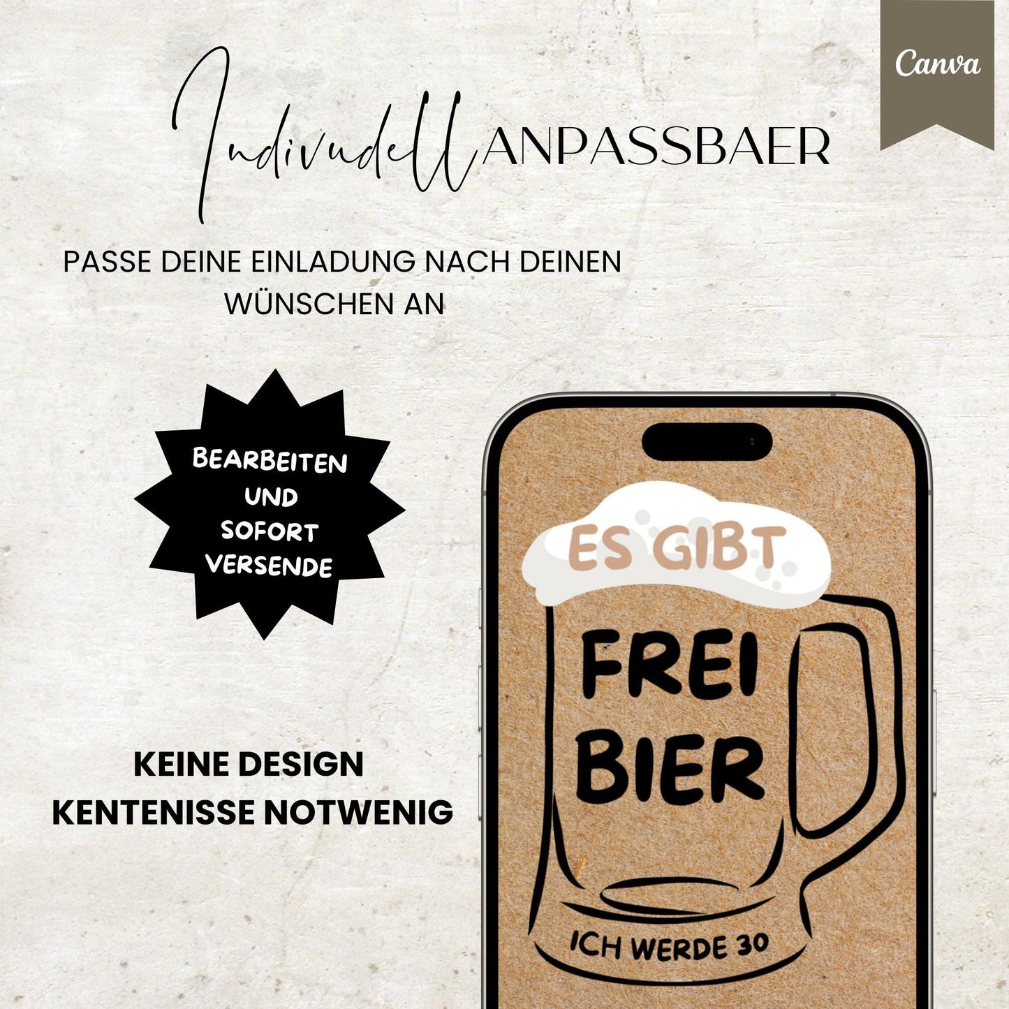 Digitale Geburtstagseinladung | Einladung für Männer | Frei Bier | digitale Einladung | Einladung | Card | Geburtstag | Canva Vorlage