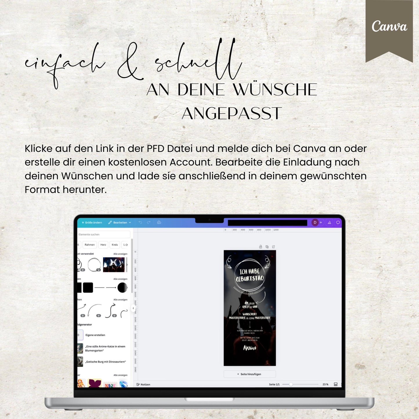 Digitale Geburtstagseinladung | Einladung für Männer | Männer| digitale Einladung | Einladung | Card | Geburtstag | Canva Vorlage | Foto