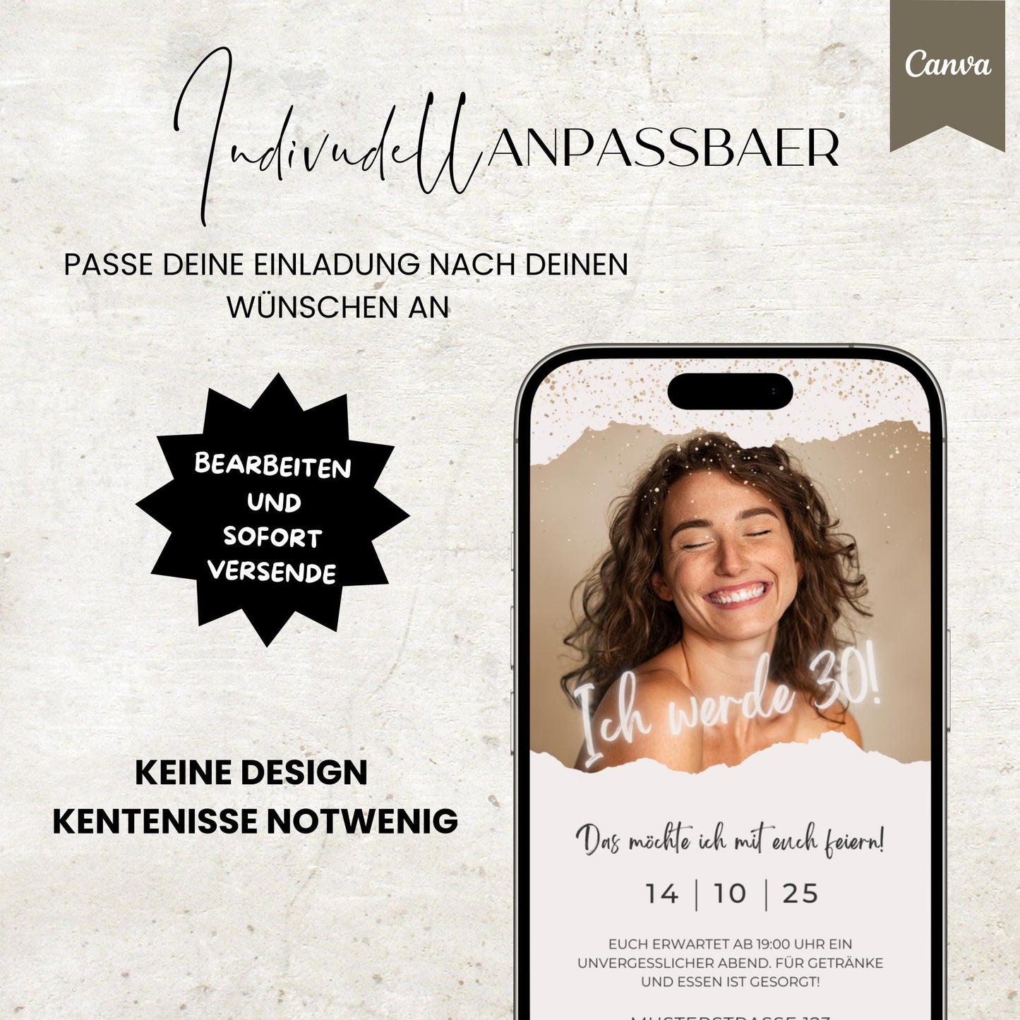 Digitale Geburtstagseinladung | Vorlage Einladung | Foto | digitale Einladung | Einladung | Card | Geburtstag | Canva Vorlage