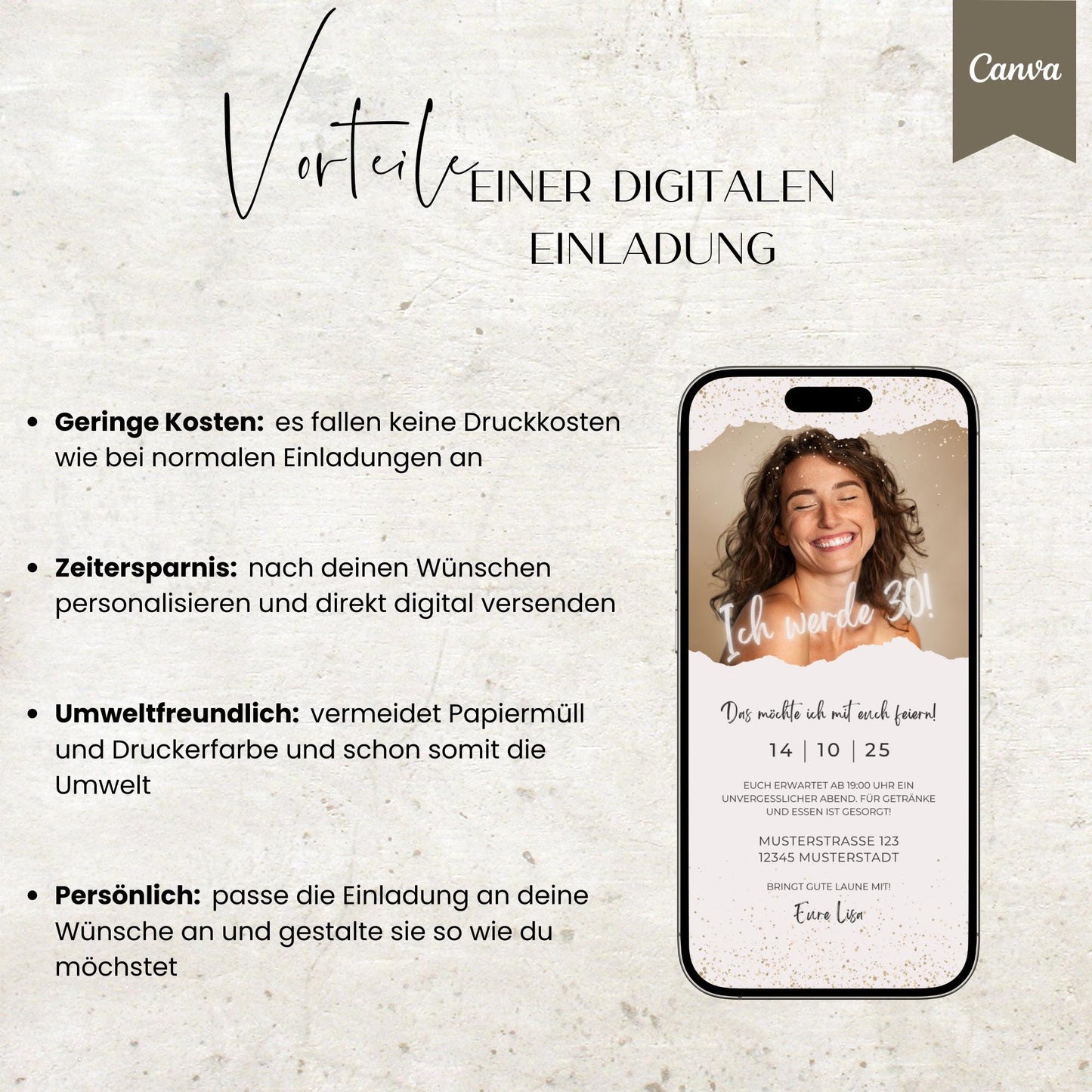 Digitale Geburtstagseinladung | Vorlage Einladung | Foto | digitale Einladung | Einladung | Card | Geburtstag | Canva Vorlage