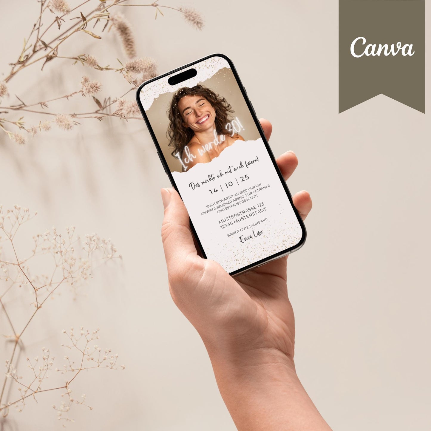 Digitale Geburtstagseinladung | Vorlage Einladung | Foto | digitale Einladung | Einladung | Card | Geburtstag | Canva Vorlage