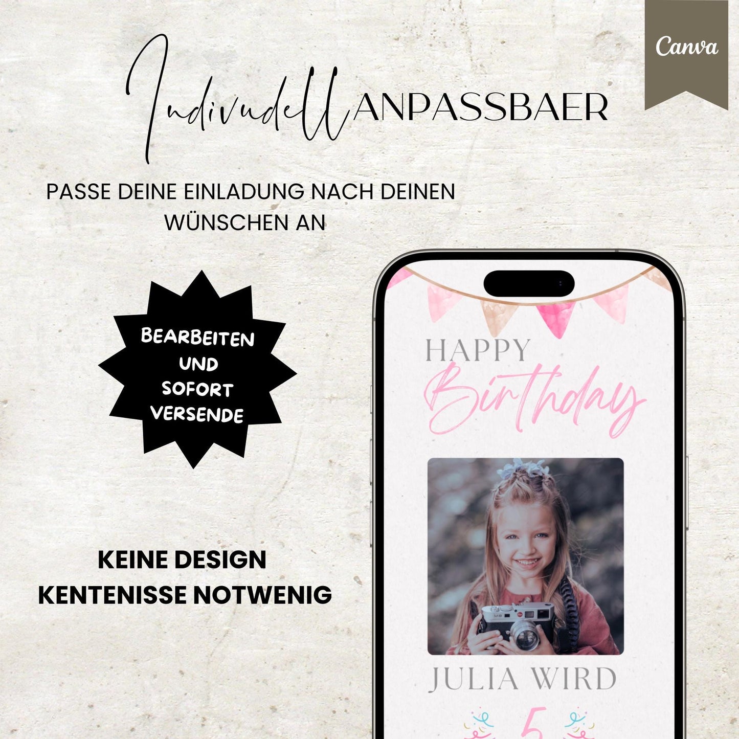 Digitale Geburtstagseinladung Kind | Vorlage Einladung | Kindergeburtstag | digitale Einladung | eCard | Geburtstag | Canva Vorlage |