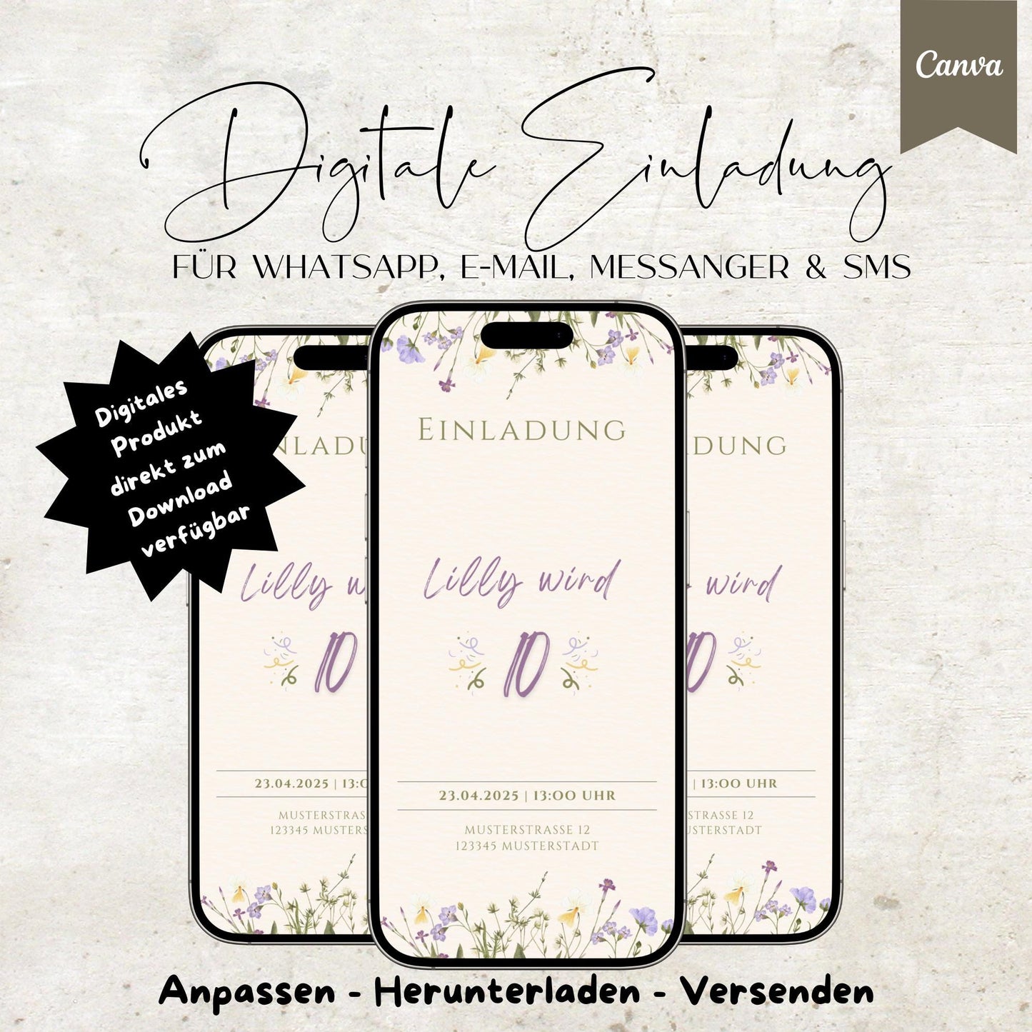 Digitale Geburtstagseinladung Kind| Teenie | Vorlage Einladung | Kindergeburtstag | digitale Einladung | eCard | Geburtstag | Canva Vorlage