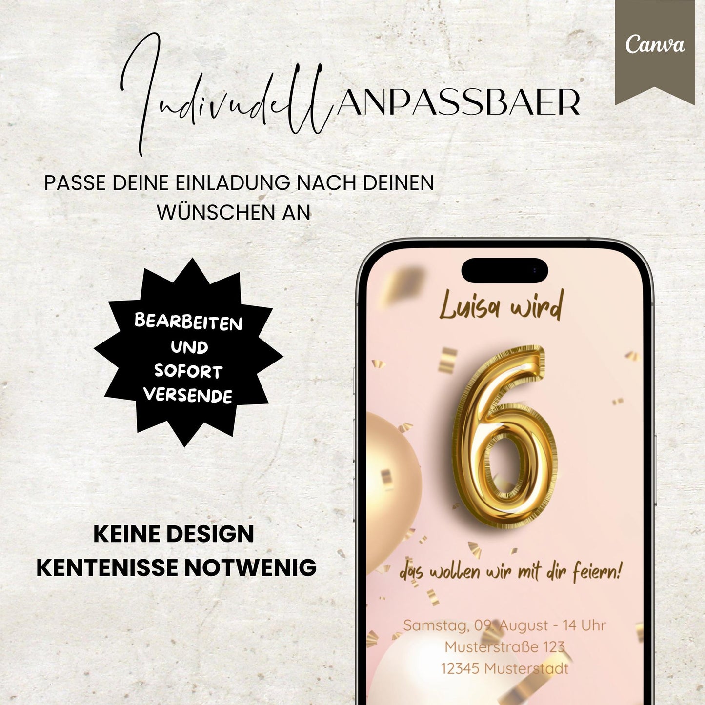Digitale Geburtstagseinladung Kind| Teenie | Vorlage Einladung | Kindergeburtstag | digitale Einladung | eCard | Geburtstag | Canva Vorlage