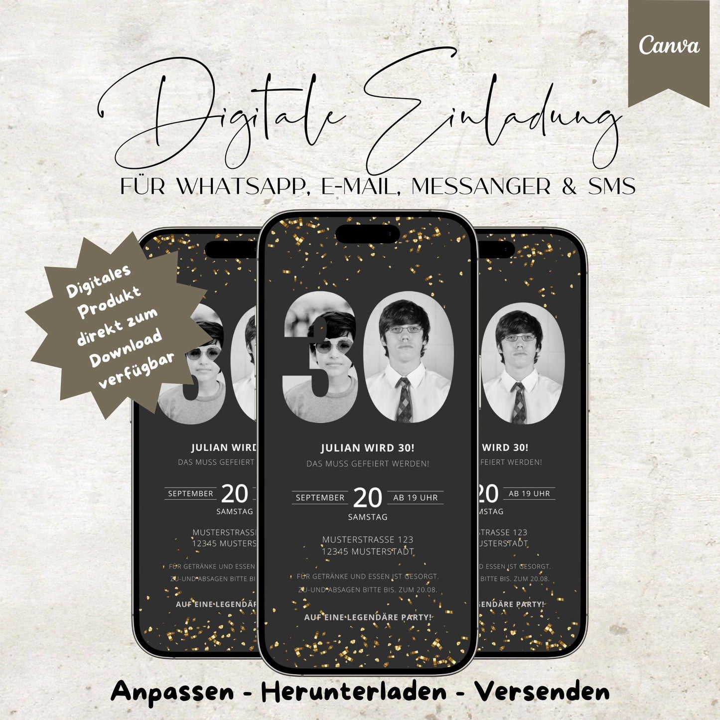 Digitale Geburtstagseinladung | Einladung für Männer | Männer| digitale Einladung | Einladung | Card | Geburtstag | Canva Vorlage | Foto