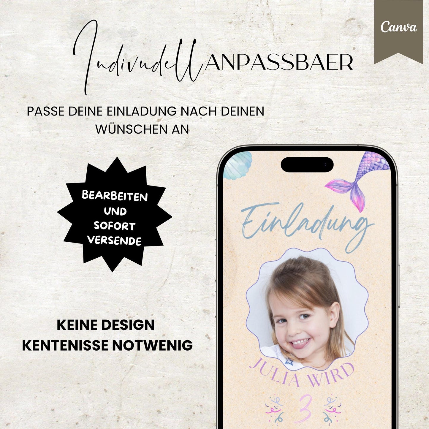 Digitale Geburtstagseinladung Kind | Vorlage Einladung | Kindergeburtstag | digitale Einladung | eCard | Geburtstag | Canva Vorlage | Foto