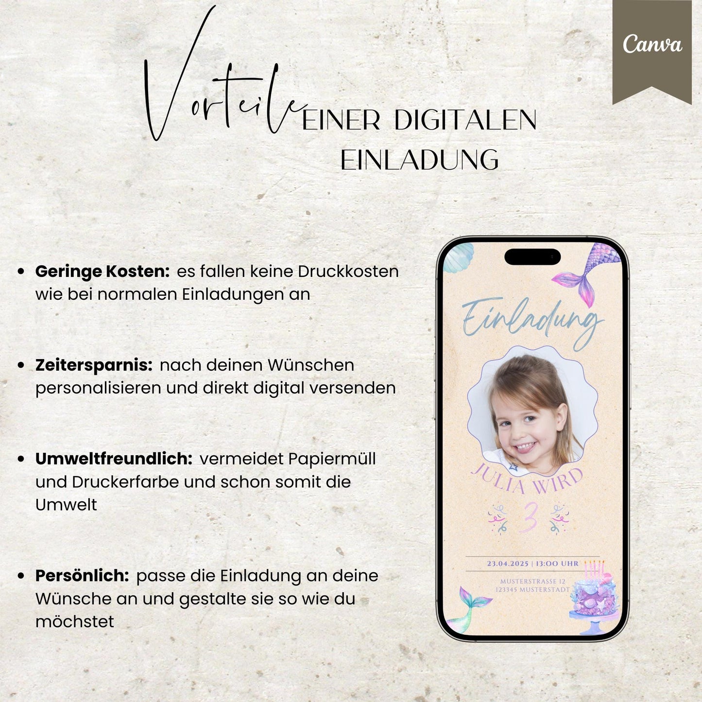 Digitale Geburtstagseinladung Kind | Vorlage Einladung | Kindergeburtstag | digitale Einladung | eCard | Geburtstag | Canva Vorlage | Foto