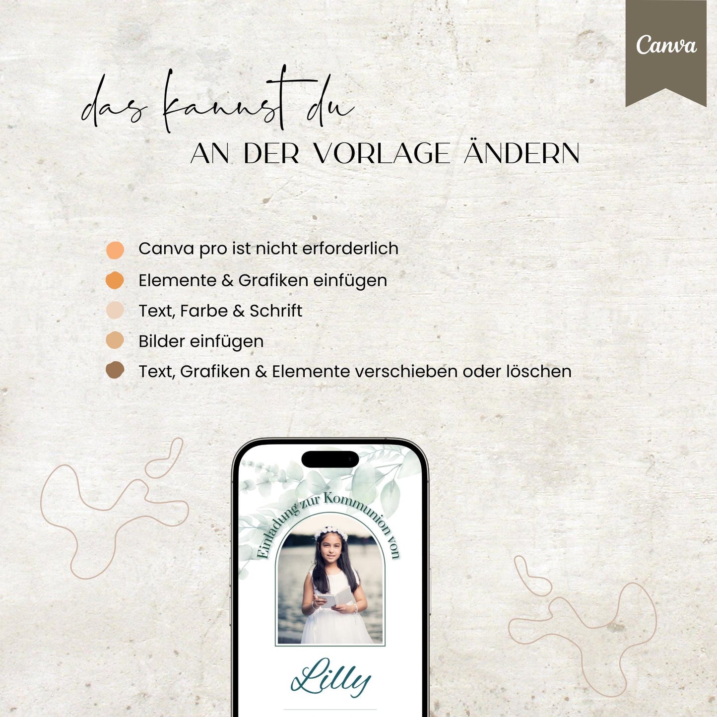 Digitale Kommunioneinladung | Einladung zur Kommunion | digitale Einladung | Einladung | Card | Kommunion | Canva Vorlage