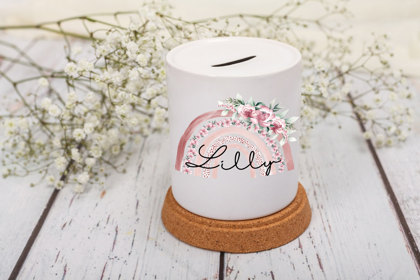 personalisierte Spardose Regenbogen | Porzellanspardose mit Name | Geschenk zur Geburt | Geldgeschenk