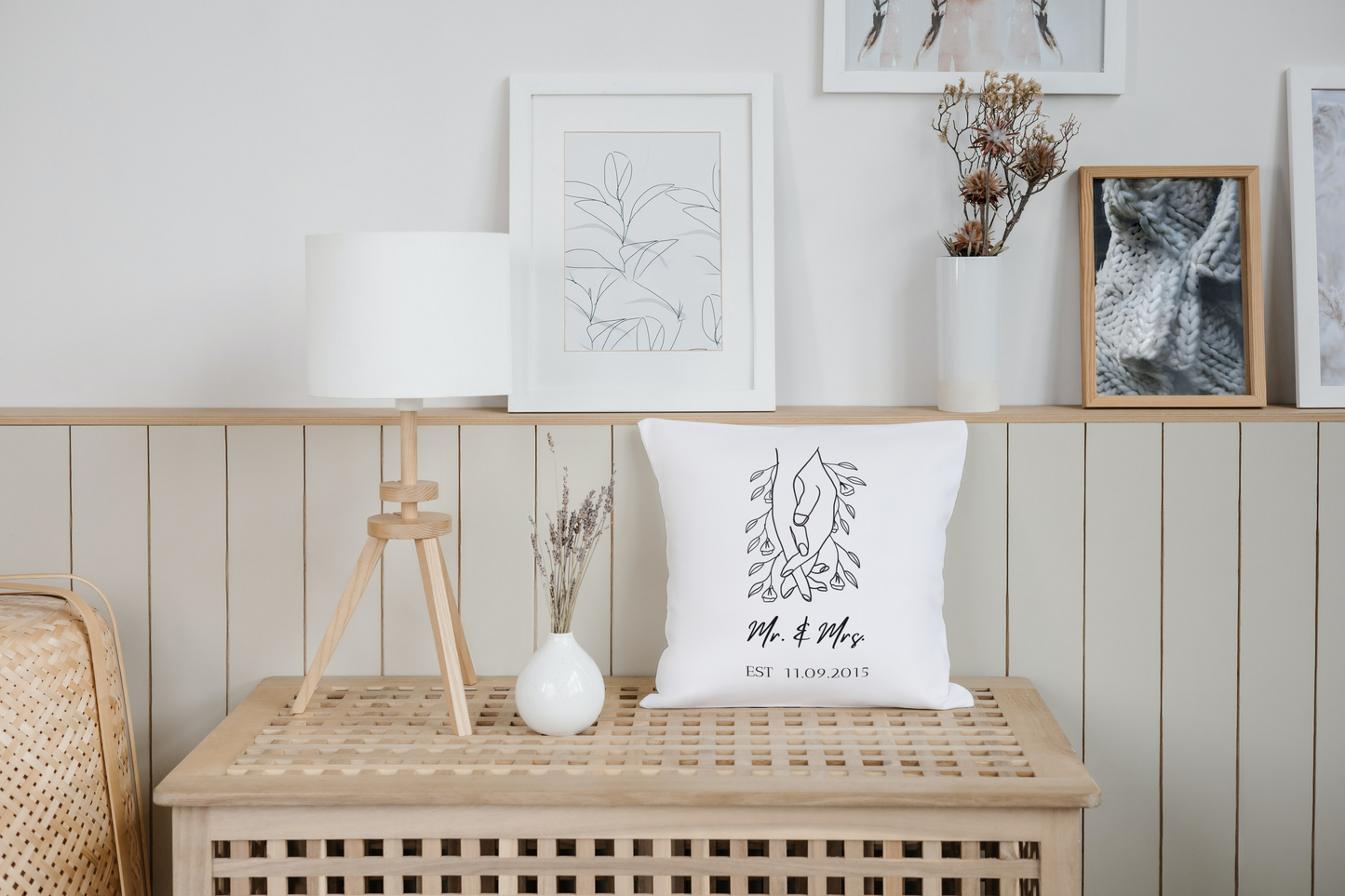 personalisiertes Kissen Mr. & Ms. | Hochzeitskissen | Geschenk | Kissen/personalisiert | floral | Lineart