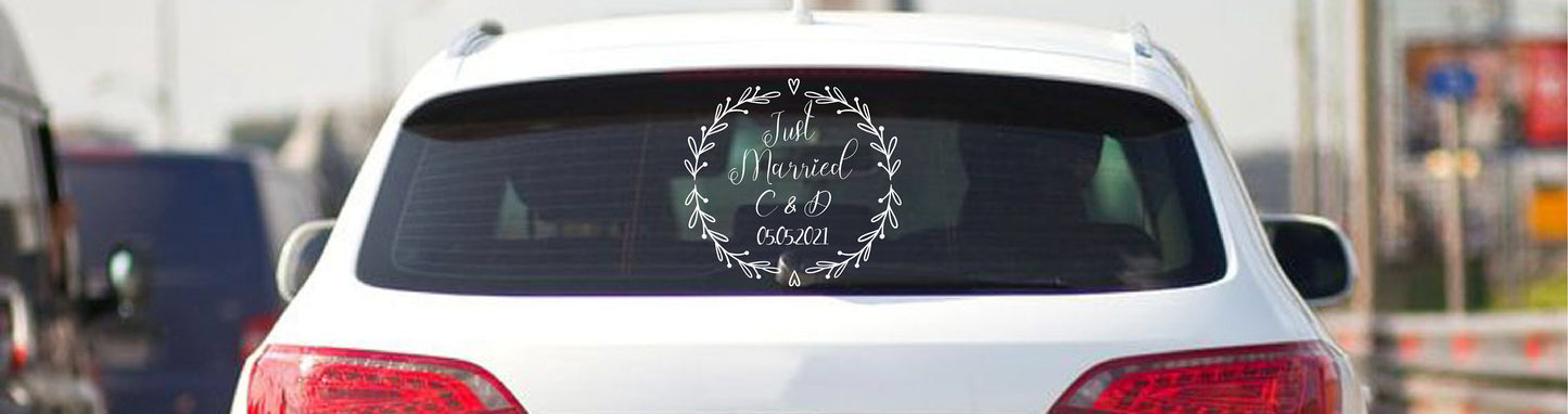Autoaufkleber Hochzeit Just Married + euren Initialien & Datum | Auto Aufkleber Hochzeits | Hochzeitsauto | Hochzeitsdekoration personalisiert