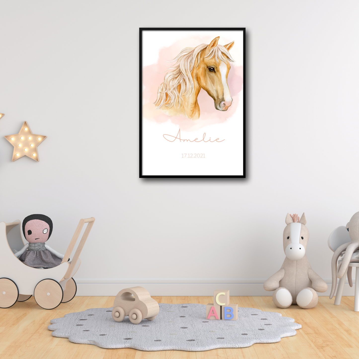 Geburtsposter mit Pferd-Motiv - Poster Din A4 (hoch)