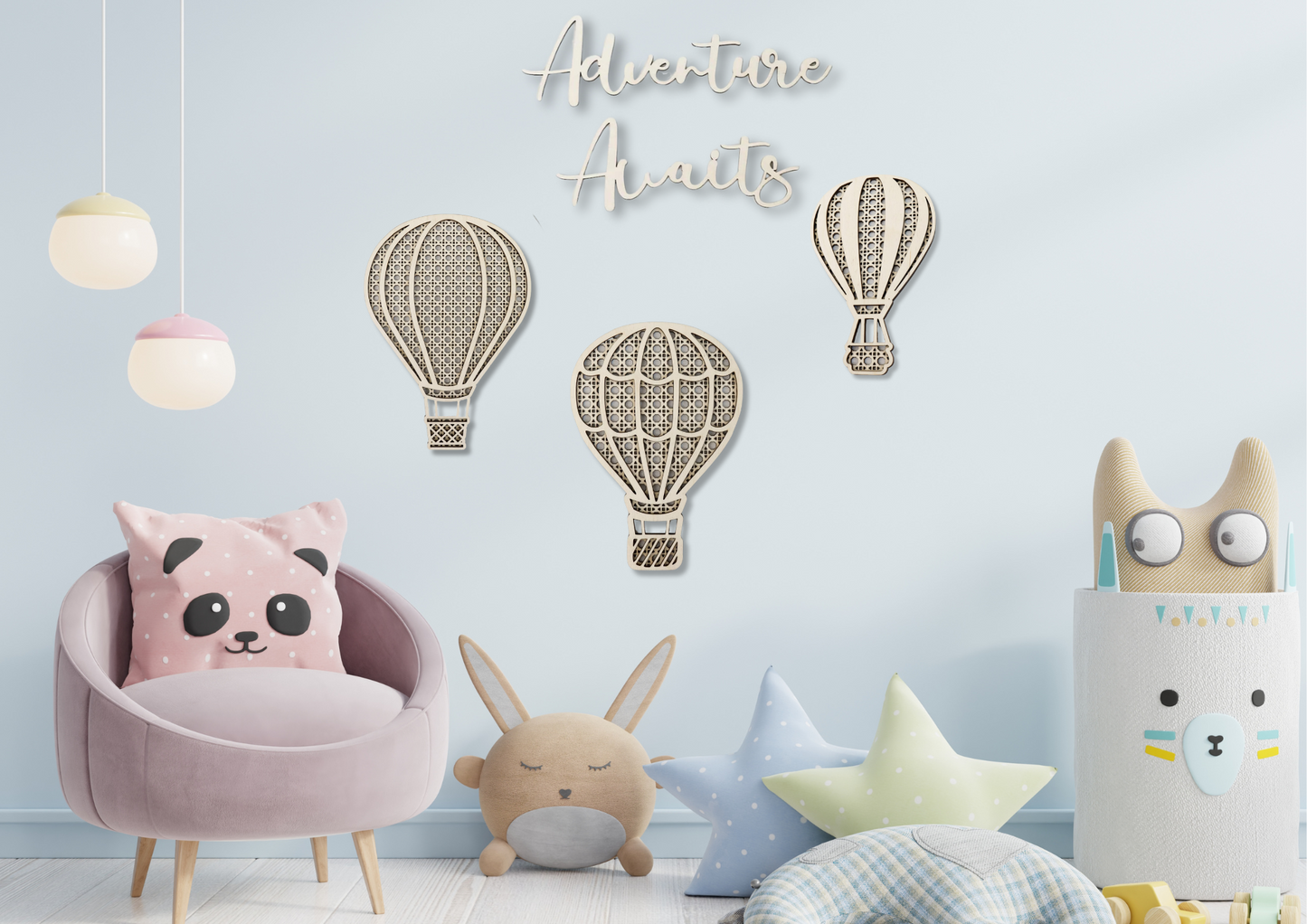 Heißluftballons Adventure Awaits/Schriftzug für die Wand/Kinderzimmerdeko/Schriftzug Kinderzimmer/Geschenk zur Geburt