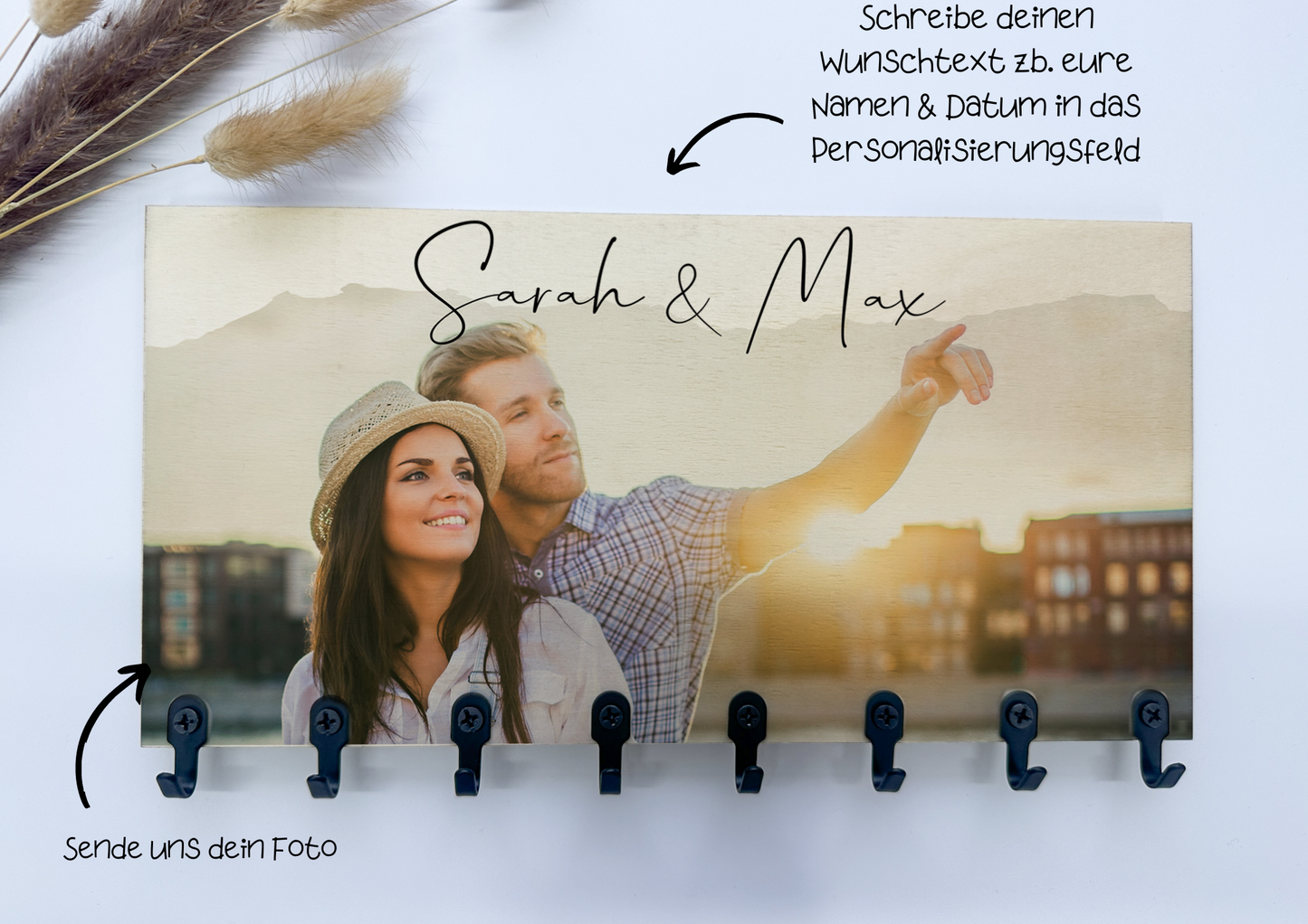 Foto Schlüsselbrett personalisiert mit eurem Foto & Wunschtext/Schlüsselbrett aus Holz/Geschenkidee Einzug/Geschenkidee Hochzeit/Geschenk Richtfest