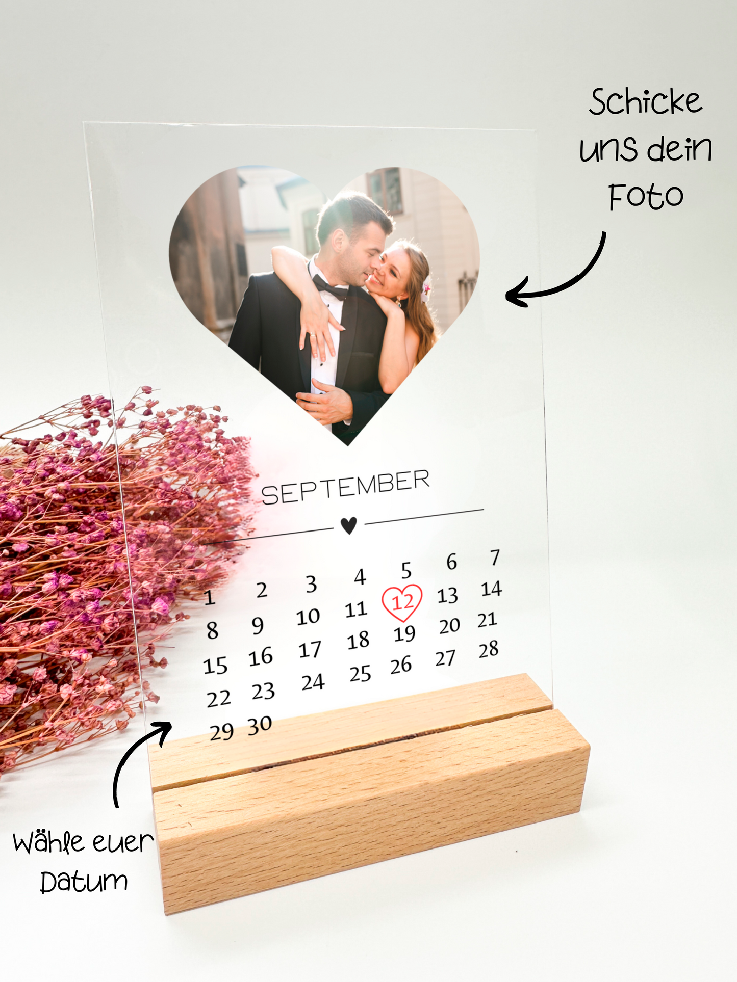 Photo de mariage sur verre acrylique avec calendrier/cadeau de mariage/cadeau de mariage