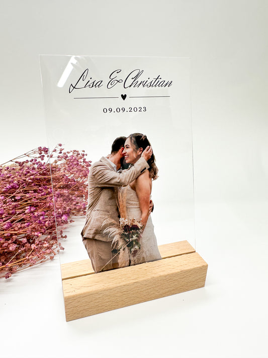 Photo de mariage sur verre acrylique avec calendrier/cadeau de mariage/cadeau de mariage
