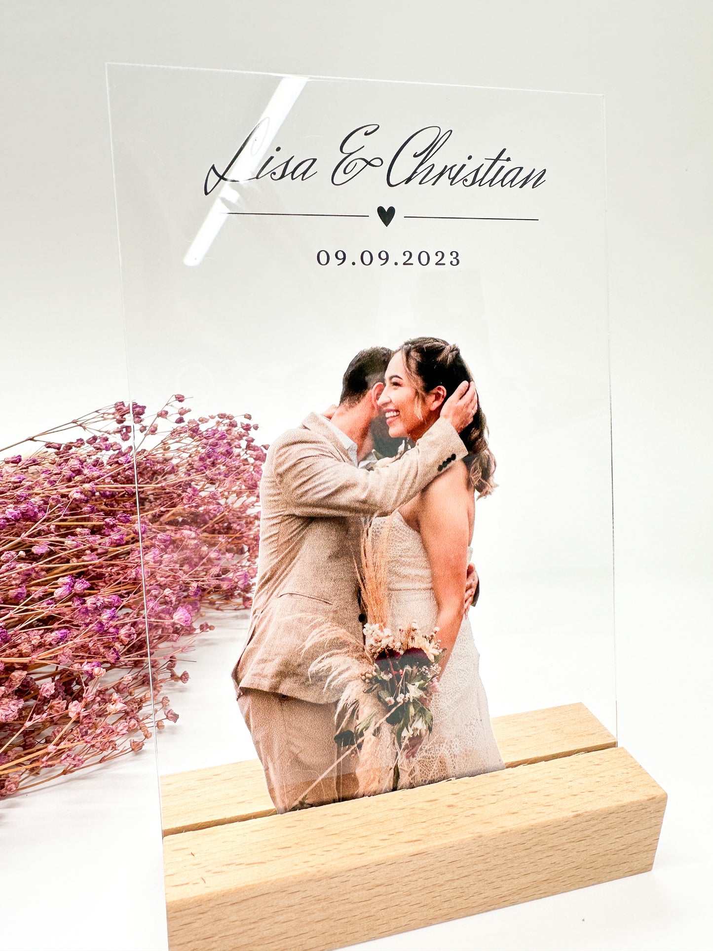 Wedding photo on acrylic glass with calendar/wedding gift/wedding gift