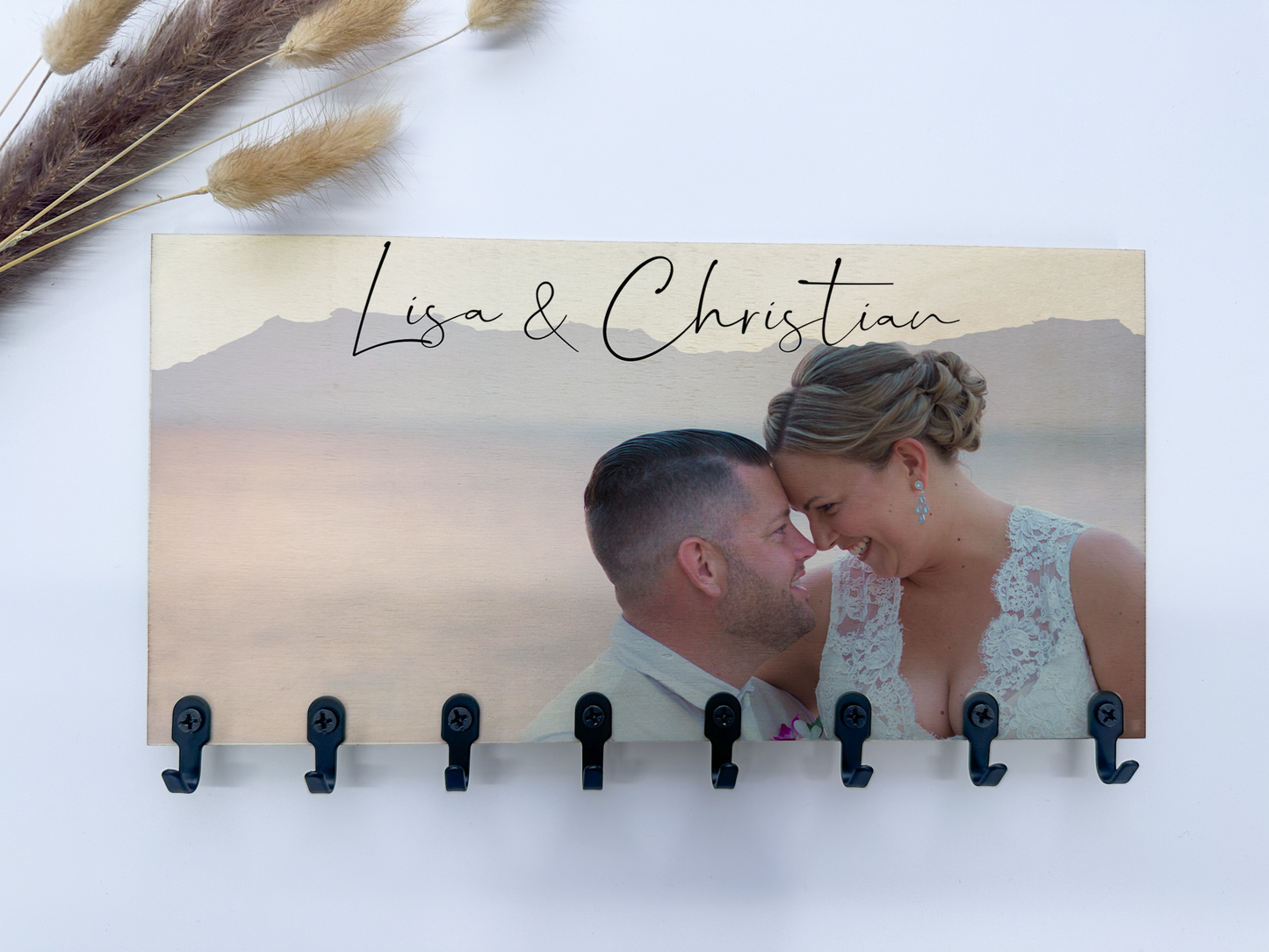 Foto Schlüsselbrett personalisiert mit eurem Foto & Wunschtext/Schlüsselbrett aus Holz/Geschenkidee Einzug/Geschenkidee Hochzeit/Geschenk Richtfest