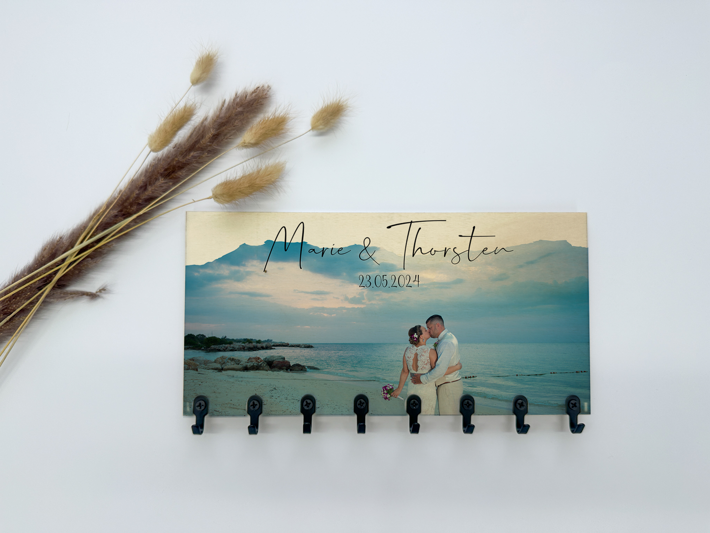 Photo key rack personalized with your photo &amp; desired text/key rack made of wood/housewarming gift idea/wedding gift idea/topping out ceremony gift