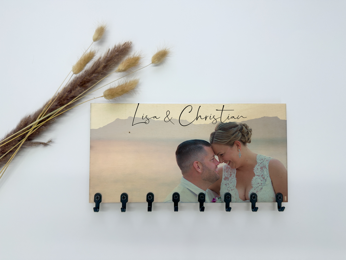 Foto Schlüsselbrett personalisiert mit eurem Foto & Wunschtext | Schlüsselbrett aus Holz | Geschenkidee Einzug | Geschenkidee Hochzeit | Geschenk Richtfest