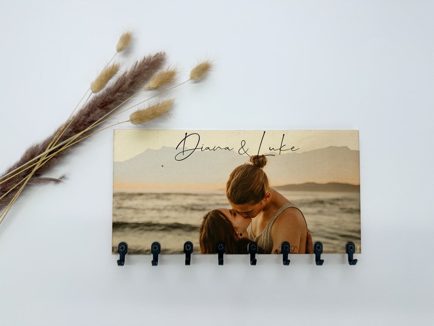 Photo key rack personalized with your photo &amp; desired text/key rack made of wood/housewarming gift idea/wedding gift idea/topping out ceremony gift