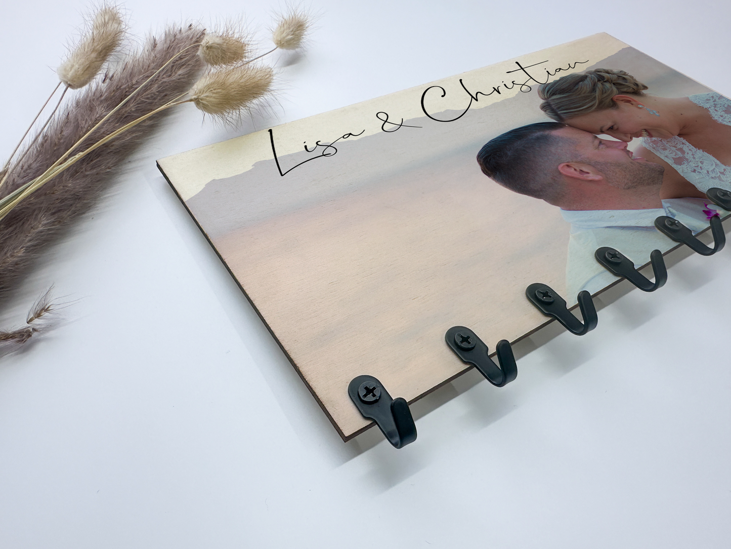 Photo key rack personalized with your photo &amp; desired text/key rack made of wood/housewarming gift idea/wedding gift idea/topping out ceremony gift