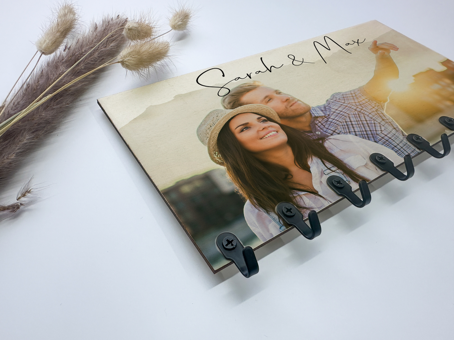 Photo key rack personalized with your photo &amp; desired text/key rack made of wood/housewarming gift idea/wedding gift idea/topping out ceremony gift