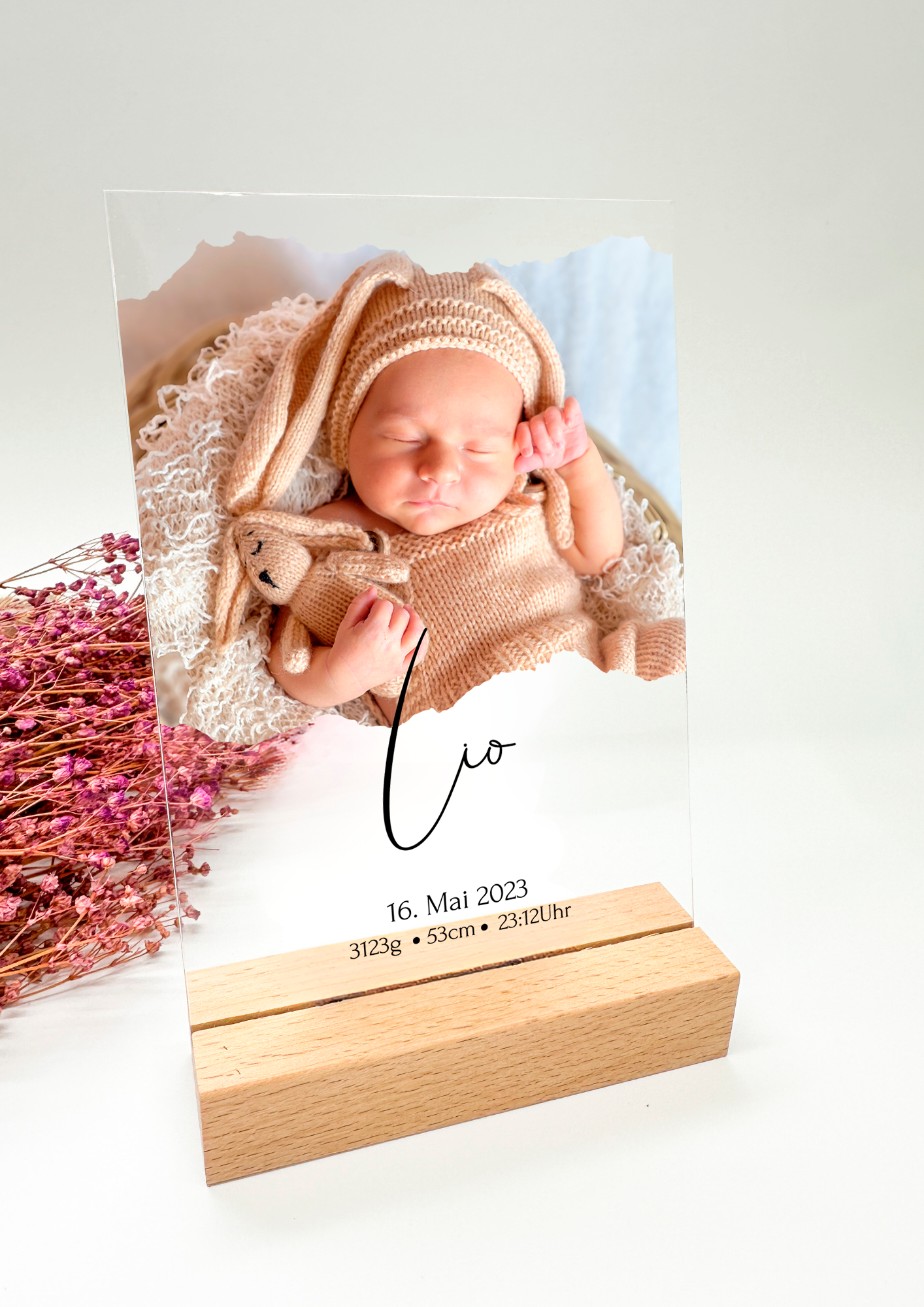 Photo de bébé sur verre acrylique/cadeau pour parents/cadeau anniversaire/cadeau mère/cadeau père