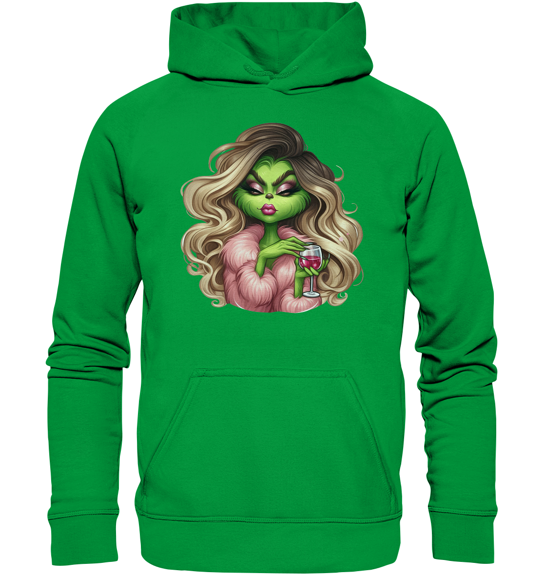 Grinch Mädchen mit Weinglas - Basic Unisex Hoodie