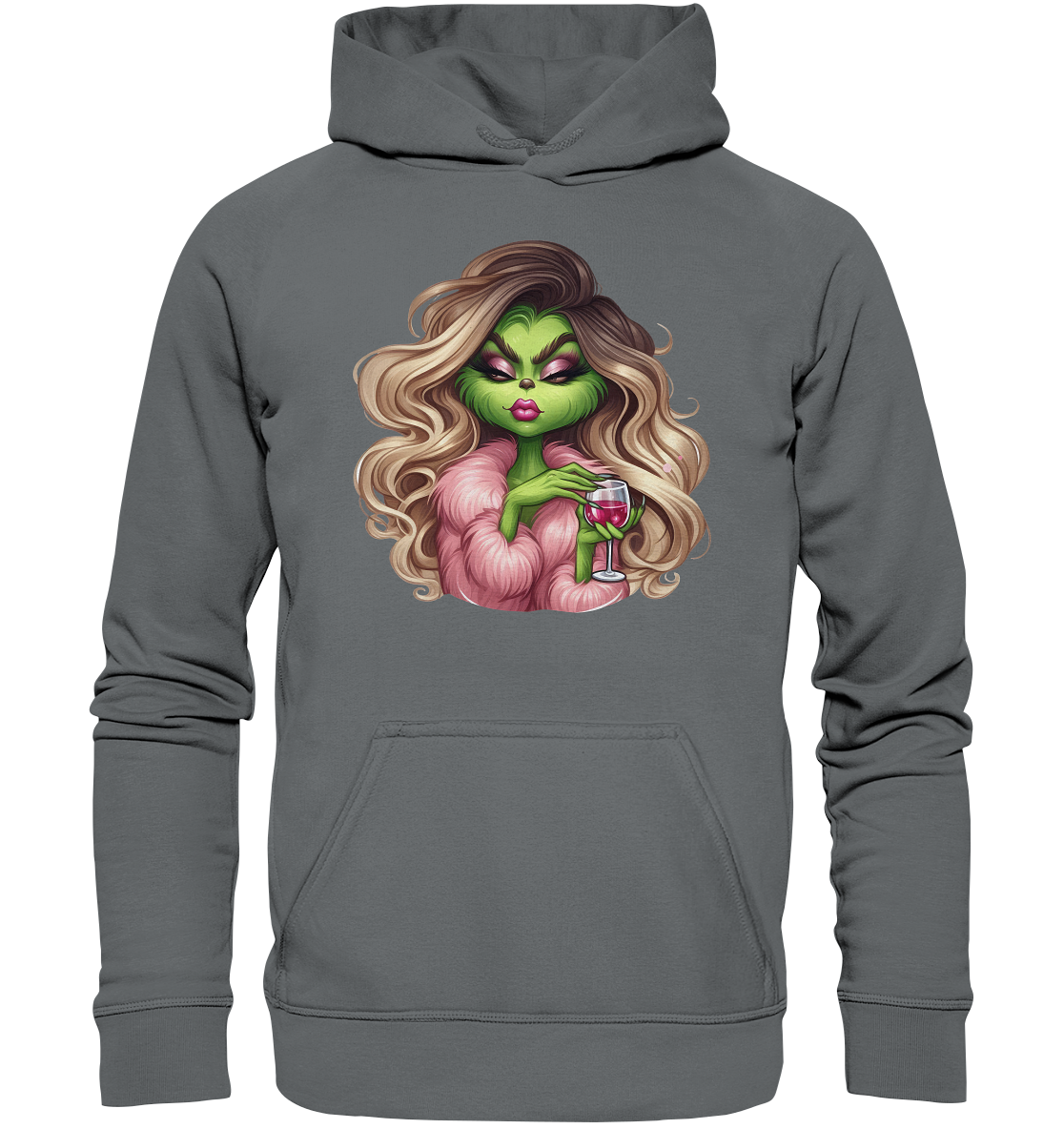 Grinch Mädchen mit Weinglas - Basic Unisex Hoodie