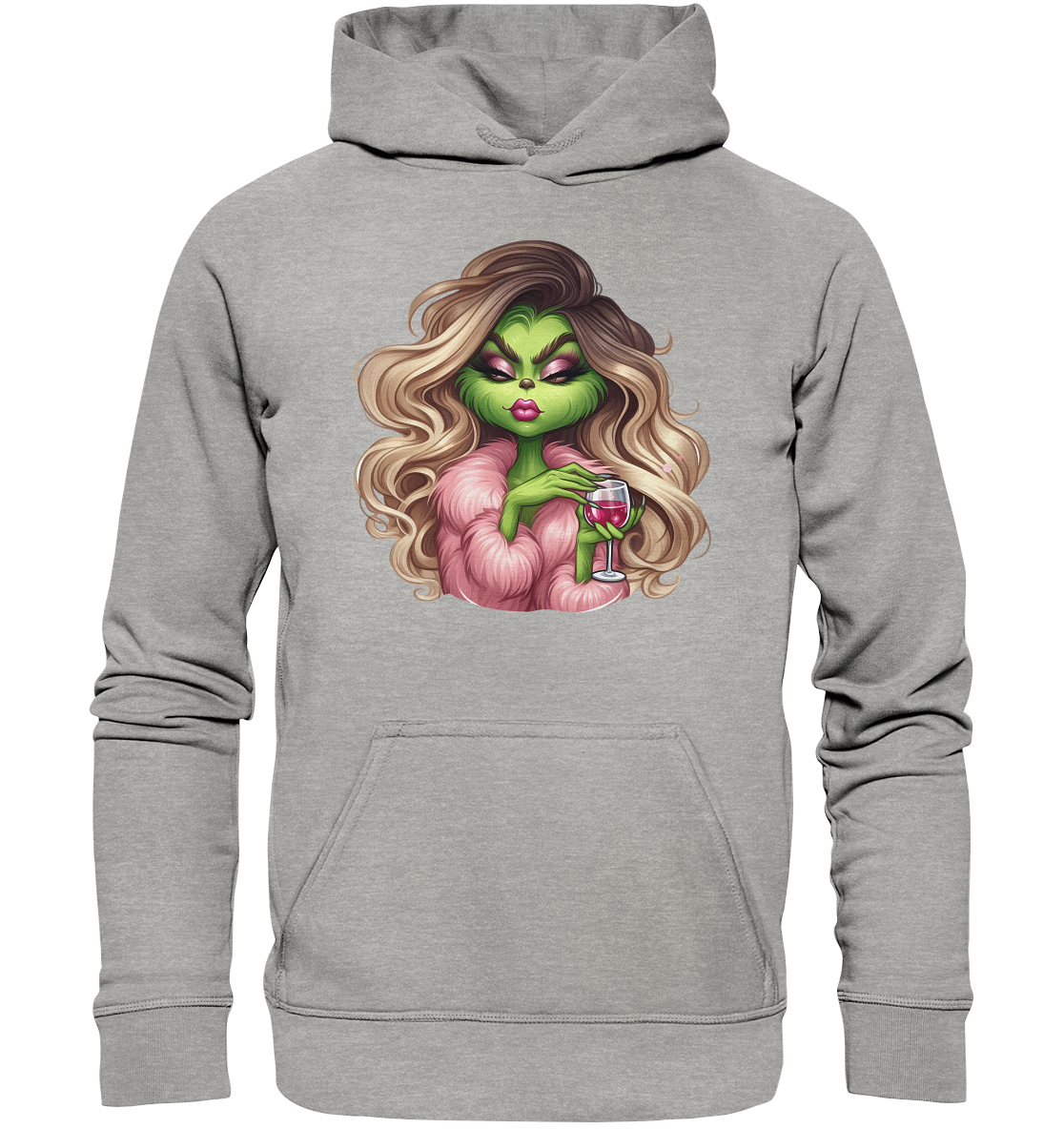 Grinch Mädchen mit Weinglas - Basic Unisex Hoodie