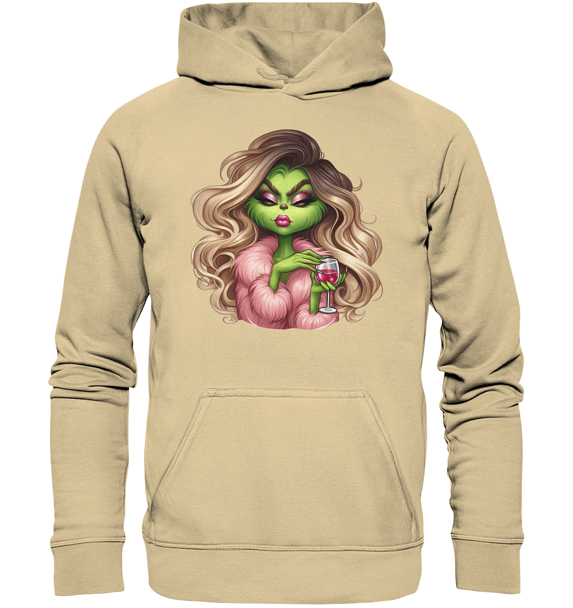 Grinch Mädchen mit Weinglas - Basic Unisex Hoodie